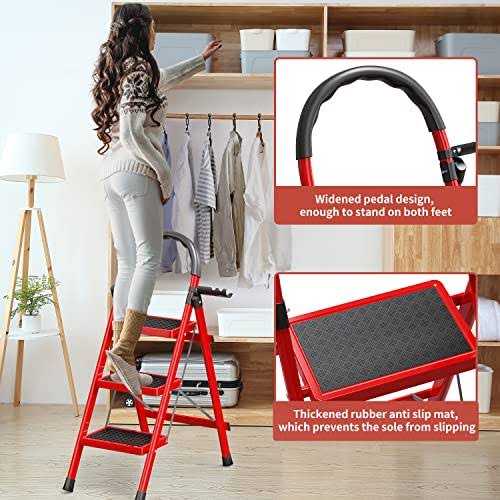 Wente Mysterious Force Shining 3 Step Ladder-3 Step Ladder Folding Step Stool-step Ladder 3 Step Folding with Anti-Slip Wide Pedal&convenient Hand