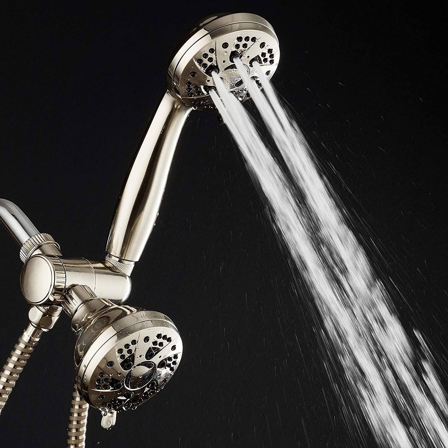 AquaDance Brushed Nickel High Pressure 3-Way 48-Setting Rain- Handheld Shower Head Combo- Angle Adjustable Anti-Clog Jets Tool