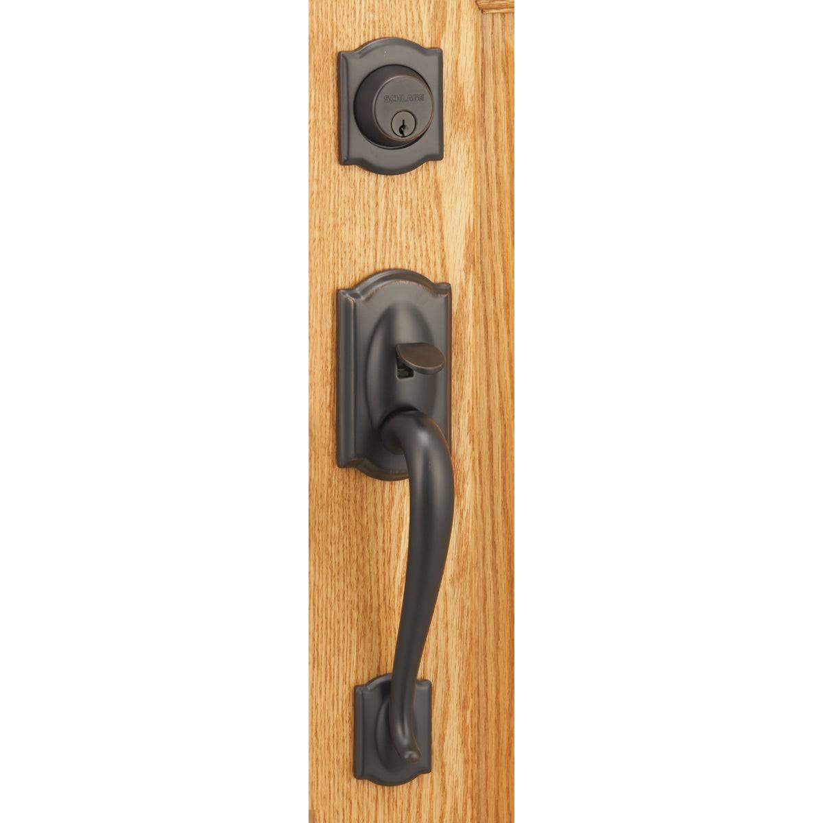 Schlage Camelot, Accent Aged Bronze Entry Handleset 1-3/4 in.