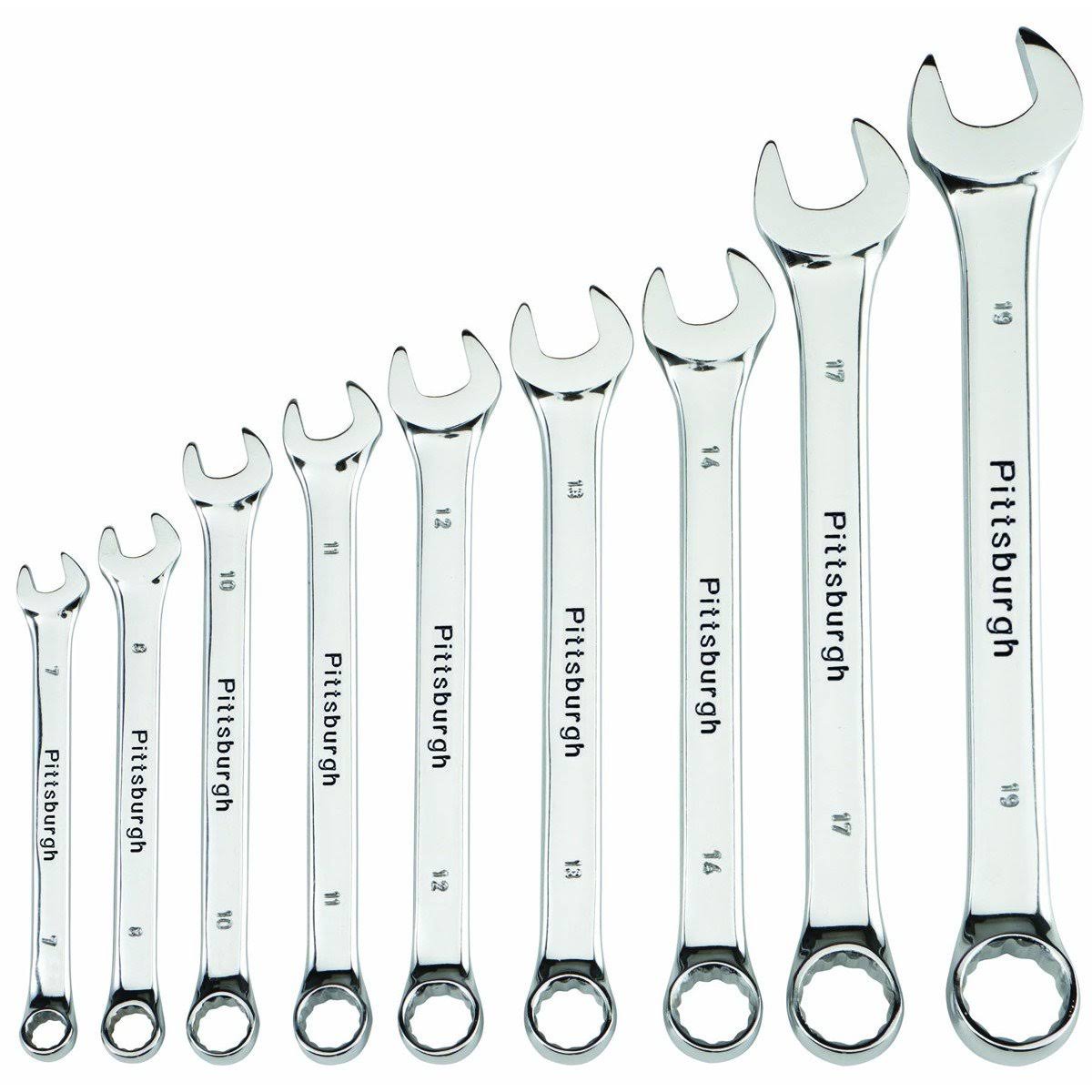 Pittsburgh 9 Piece Fully Polished Metric Combination Wrench Set