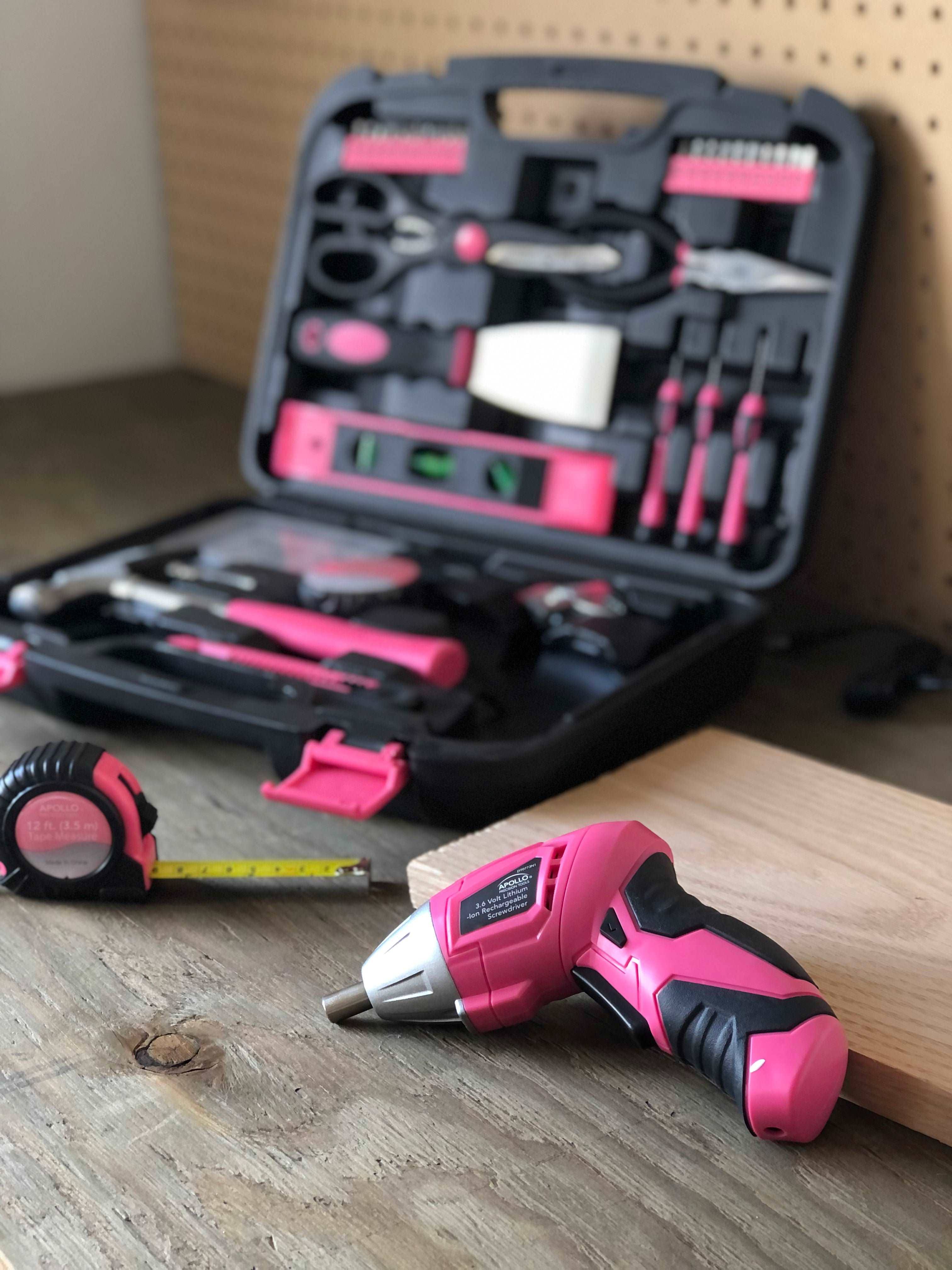 Apollo Tools 135 Piece Household Tool Kit- Pink