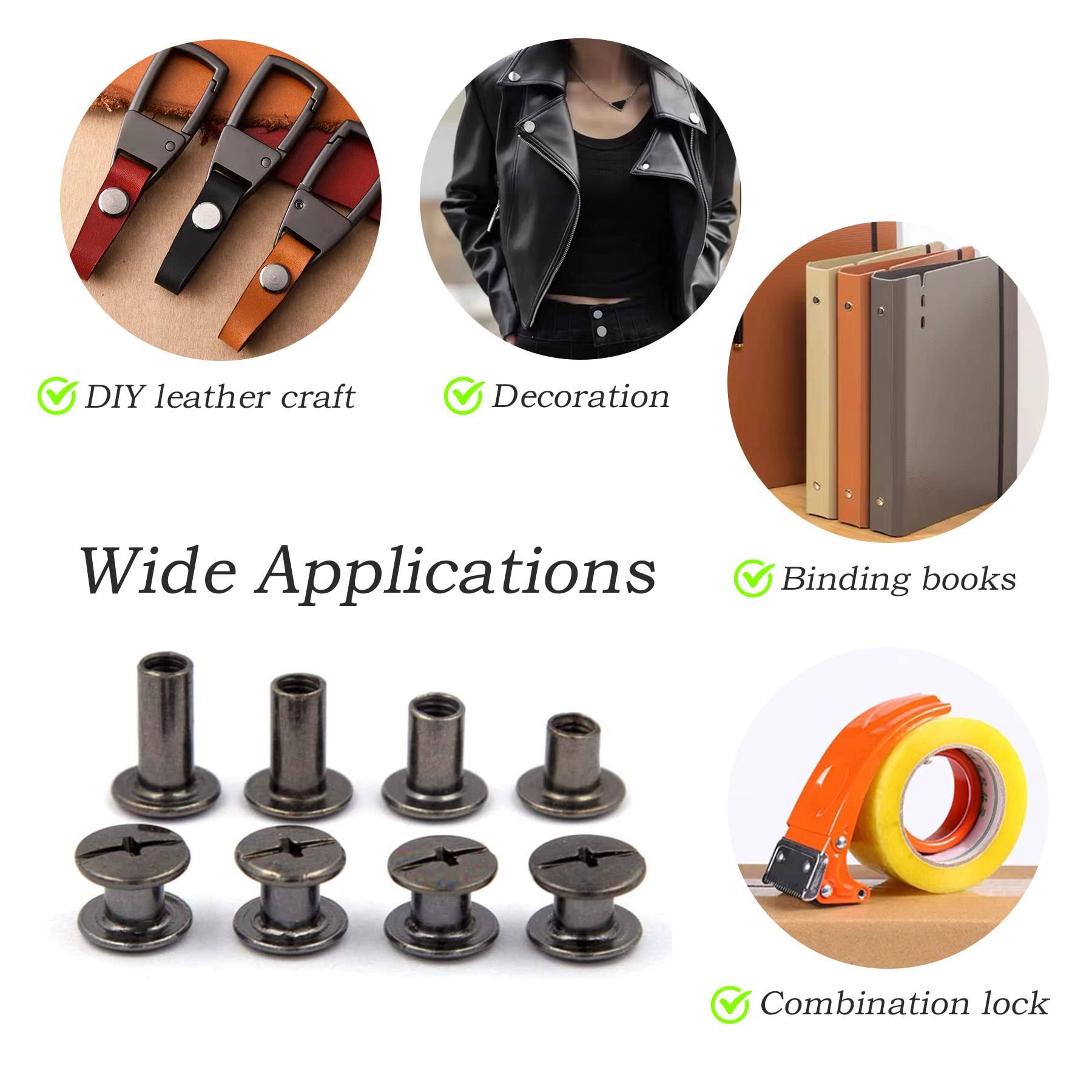 Alloypro Gun Metal Chicago Binding Screws Assorted Kit Nail Rivet Chicago Button DIY Leather Decoration Bookbinding Round Flat Head Stud Screw (