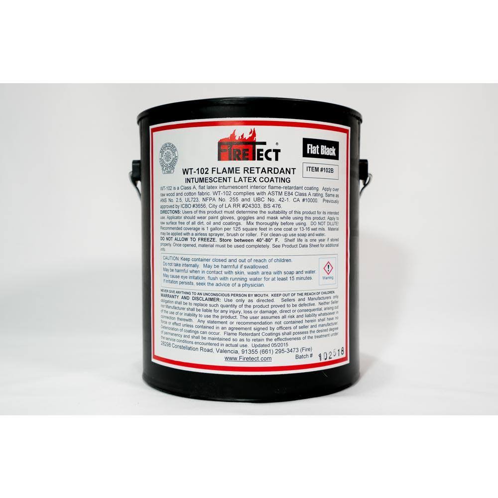 Firetect WT-102 1 gal. Black Flat Latex Intumescent Fireproofing Flame Retardant Paint Coating for Wood, Black/White