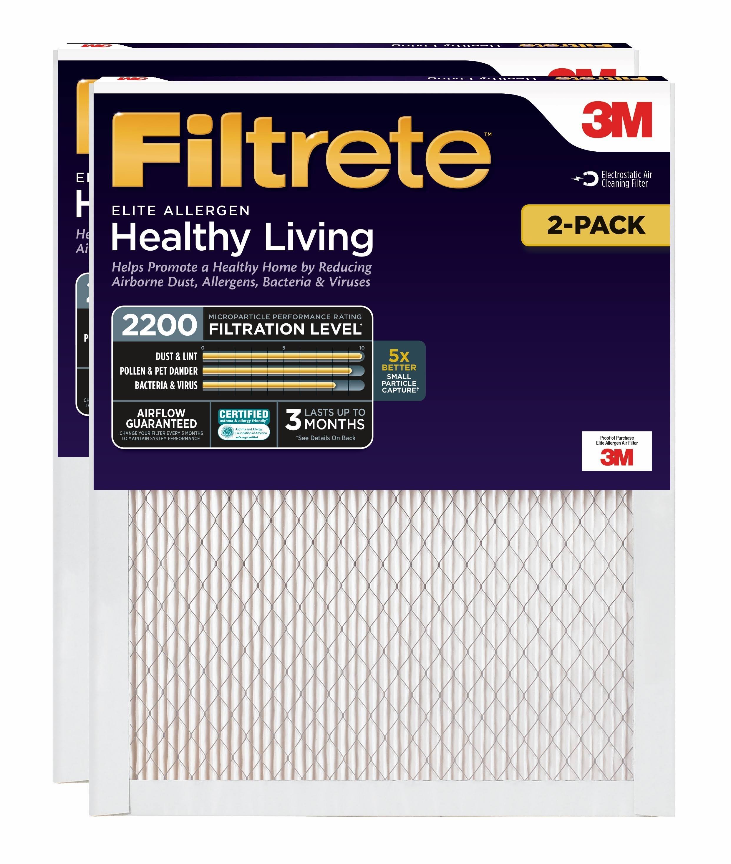 Filtrete Elite Allergen Reduction Filter EA00-2PK-6E, MPR 2200, 16 in x 20 in x 1 in (40,6 cm x 50,8 cm x 2,5 cm), 2/pk