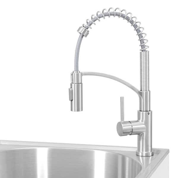 Glacier Bay All-in-One Stainless Steel 24 in Laundry Sink with Faucet and Storage Cabinet in White