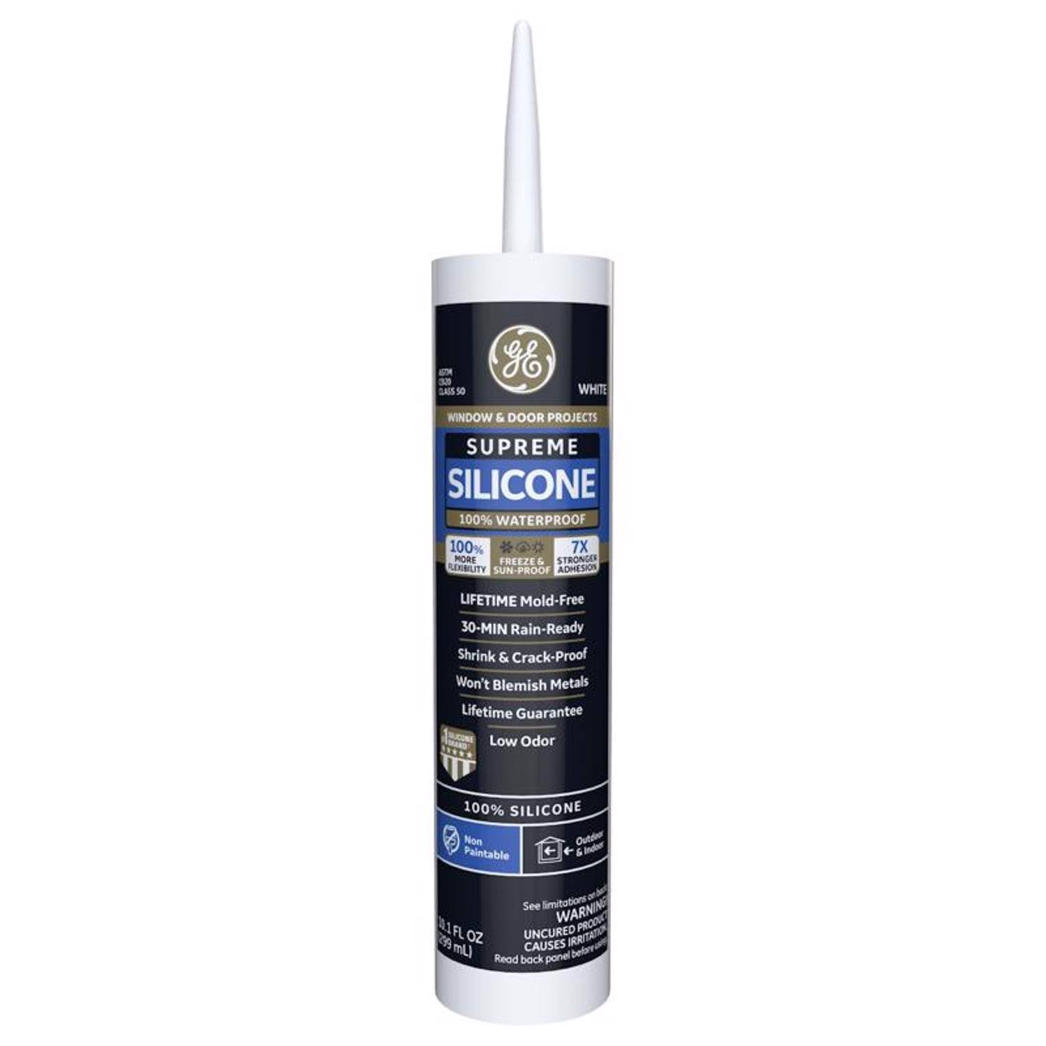 GE Supreme Silicone Window & Door Sealant White, 10.1 oz.