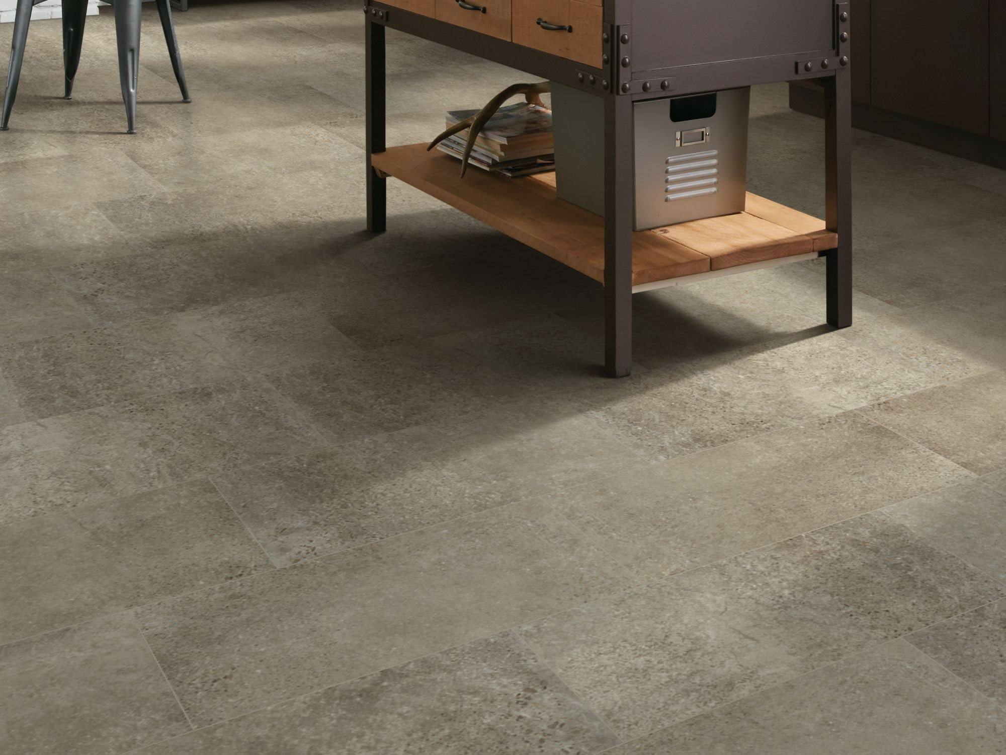 Shaw 1022V Paragon Tile Plus 12 inch Wide Embossed Vinyl Flooring- Pearl, Beige