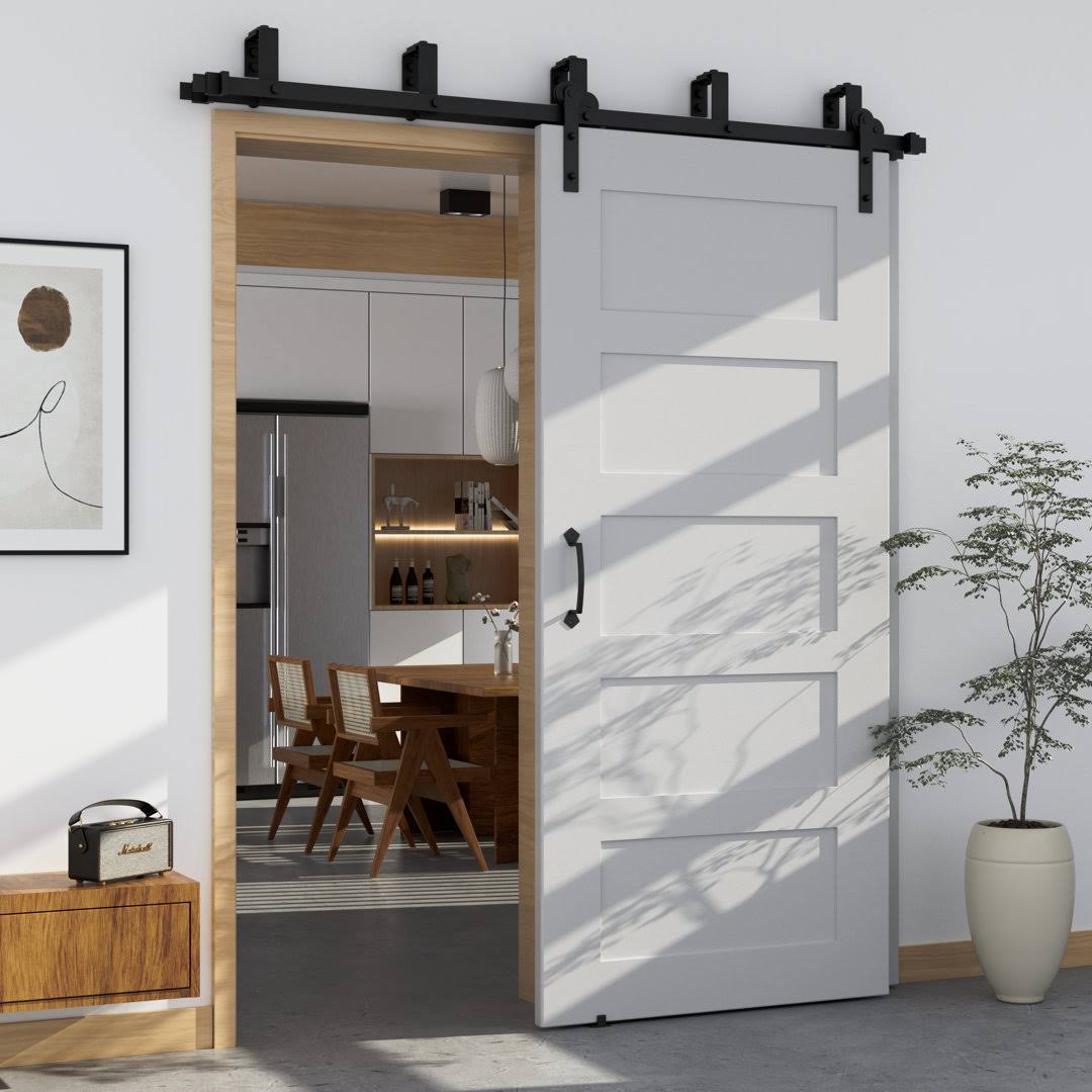 Winsoon 6ft Double Bypass Sliding Barn Door Hardware Kit I Style Hanger Black Finish, Size: 6'