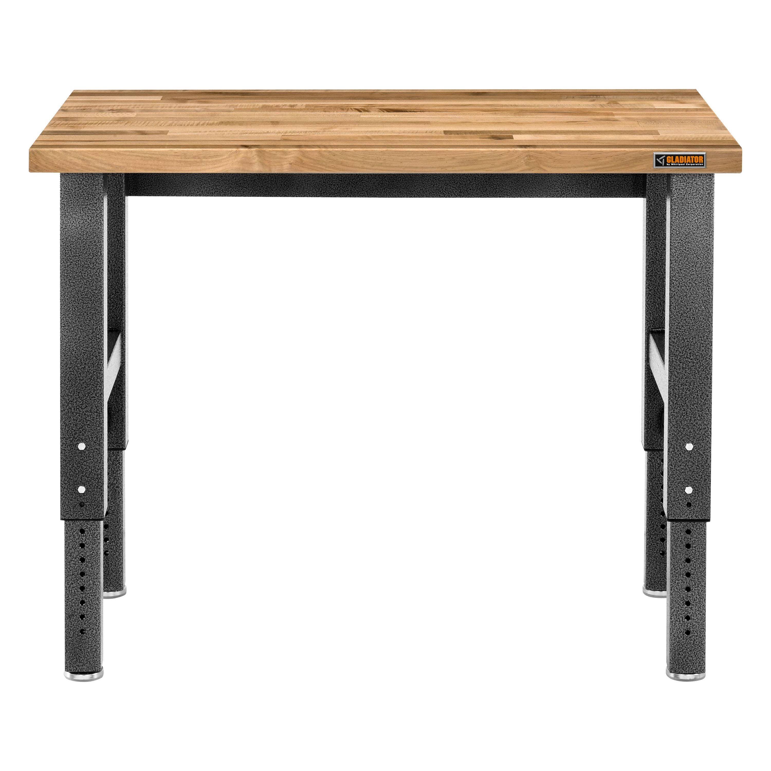 Gladiator- 4' Adjustable Height Hardwood Workbench- Hammered Granite