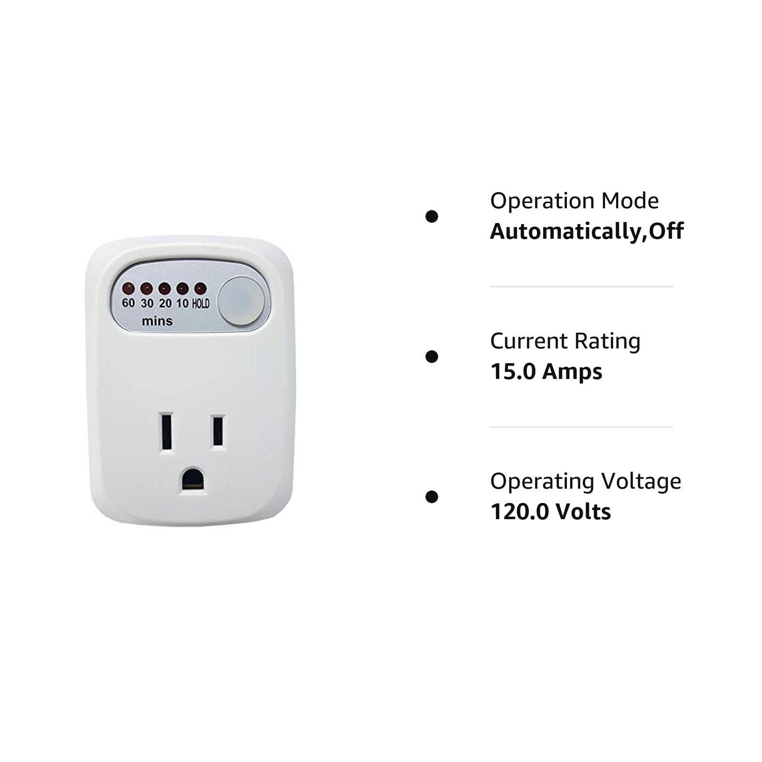 Simple Touch Auto Shut-Off Safety Outlet, 60 Min 30 Min 20 Min 10 Min Countdown Timer with Hold Option, White st60-2