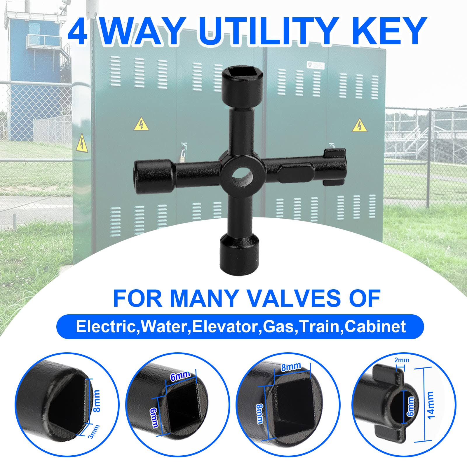 Eapele Water Meter Key 16 inch Enforced Steel T-Handle with 4-Way Multi-functional Universal Cross Key EA99061