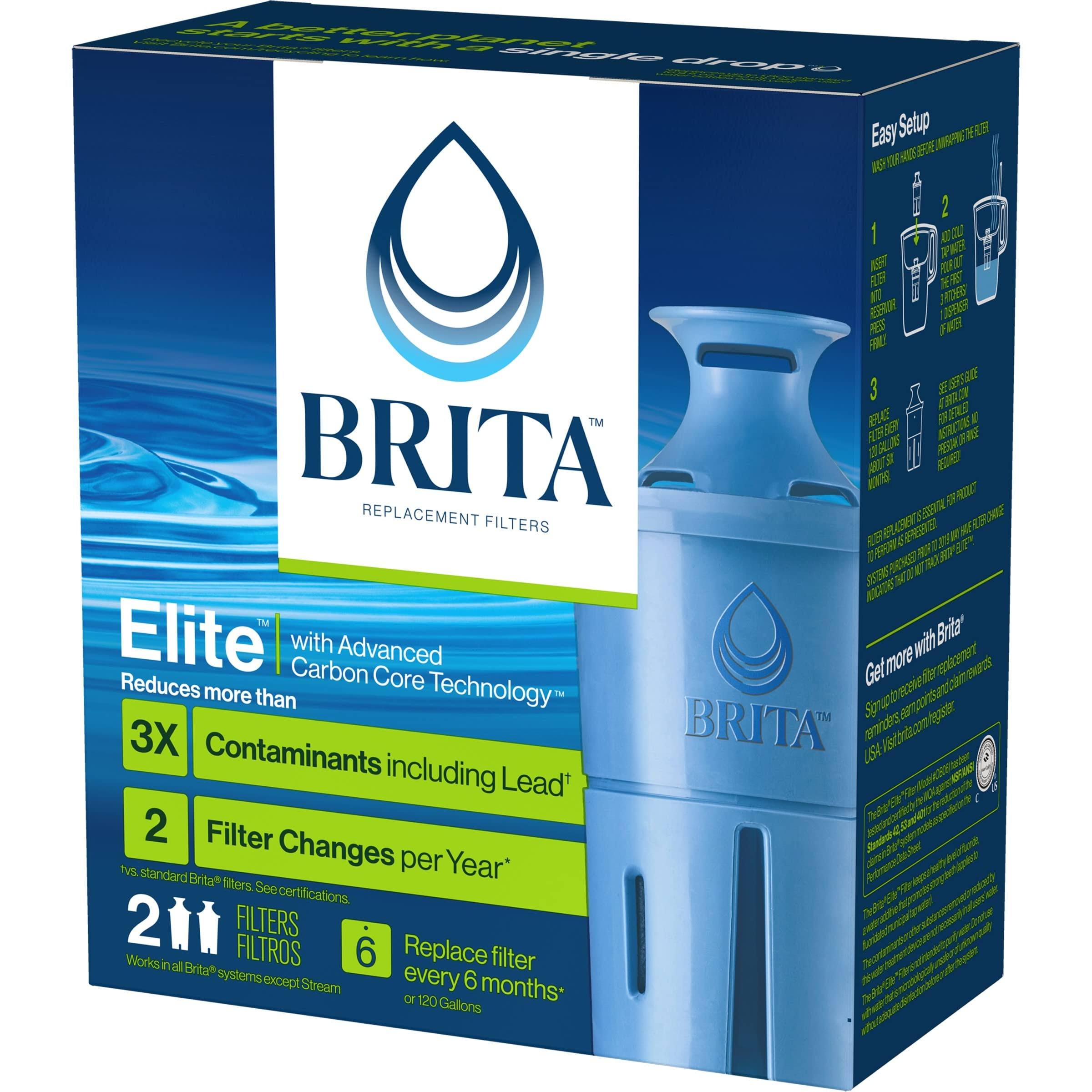 Brita Longlast Pitcher Replacement Filter, 120 Gallon- 2 count