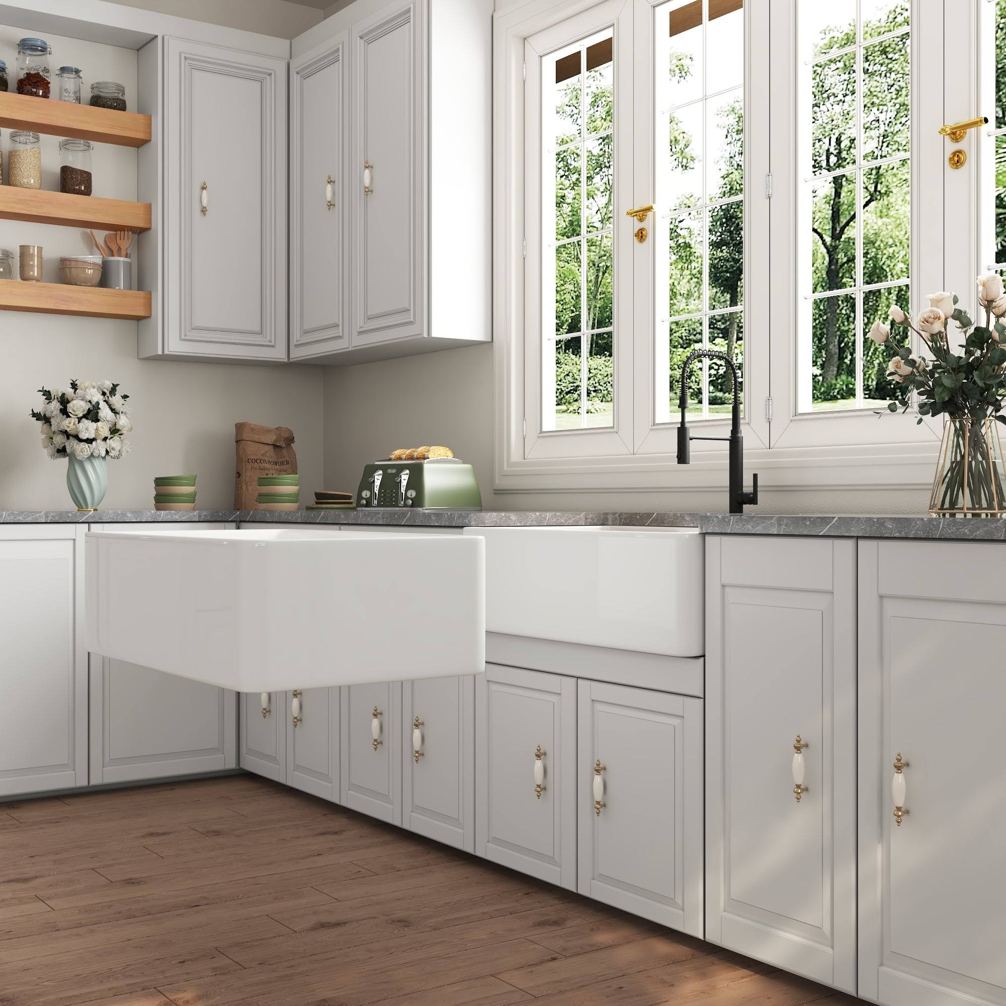 DeerValley White Fireclay 33 in. Single Bowl Farmhouse Apron Workstation Kitchen Sink with Accessories