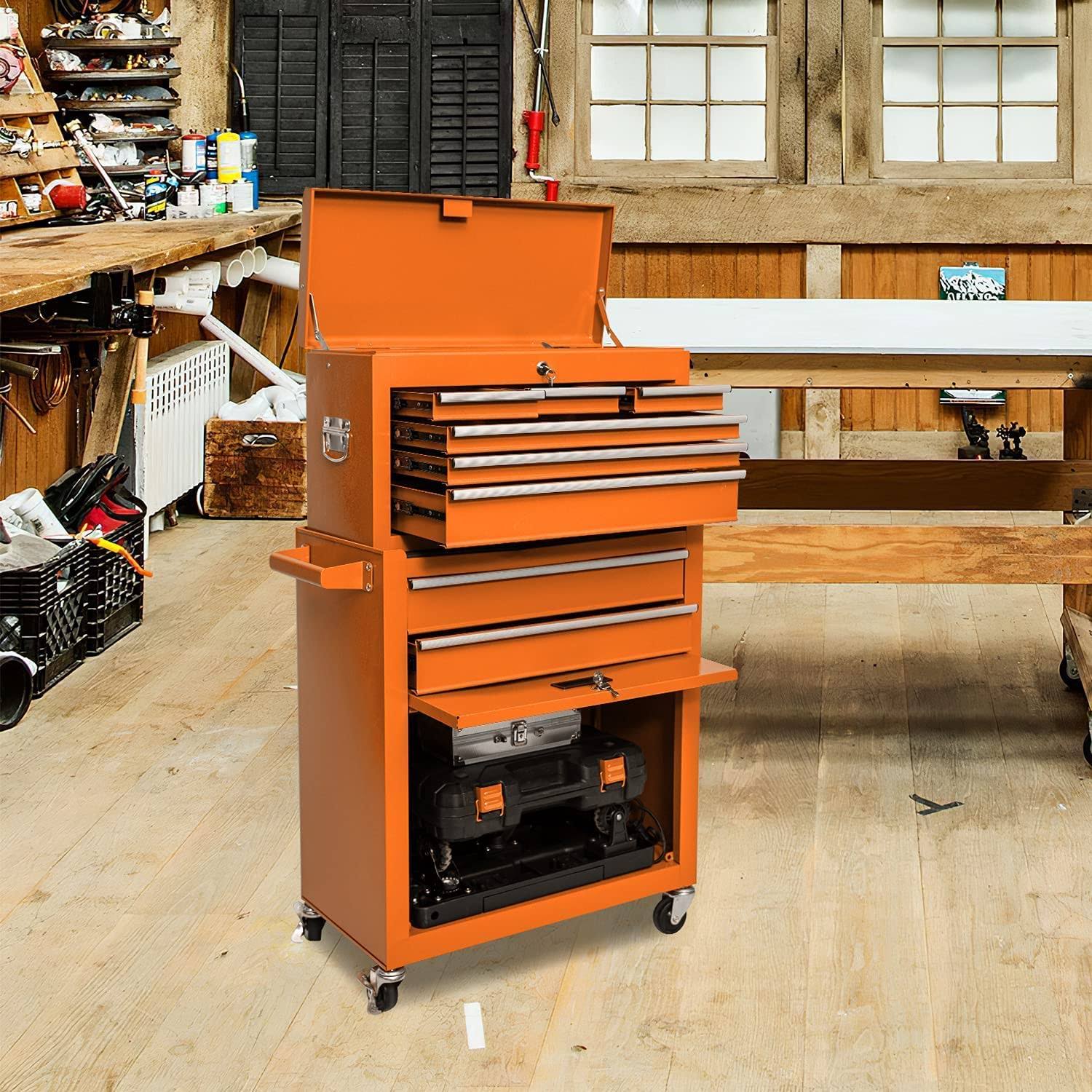 JD Trading 8-Drawer Rolling Tool Chest 2 in 1 High Capacity Tool Box Detachable Organizer Tool Storage Cabinet with 4 Wheels & Lockable Lined