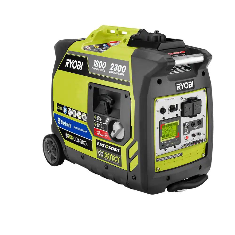 Ryobi 2,300-Watt Recoil Start Bluetooth Super Quiet Gasoline Powered Digital Inverter Generator