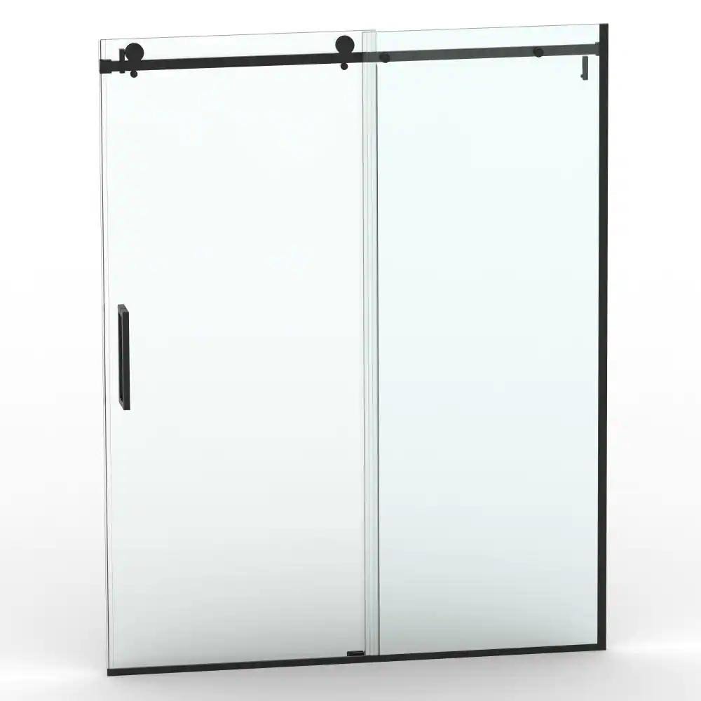 niveal Essen 60 in. W x 76 in. H Sliding Semi-Frameless Shower Door in Matte Black Finish with Clear Glass