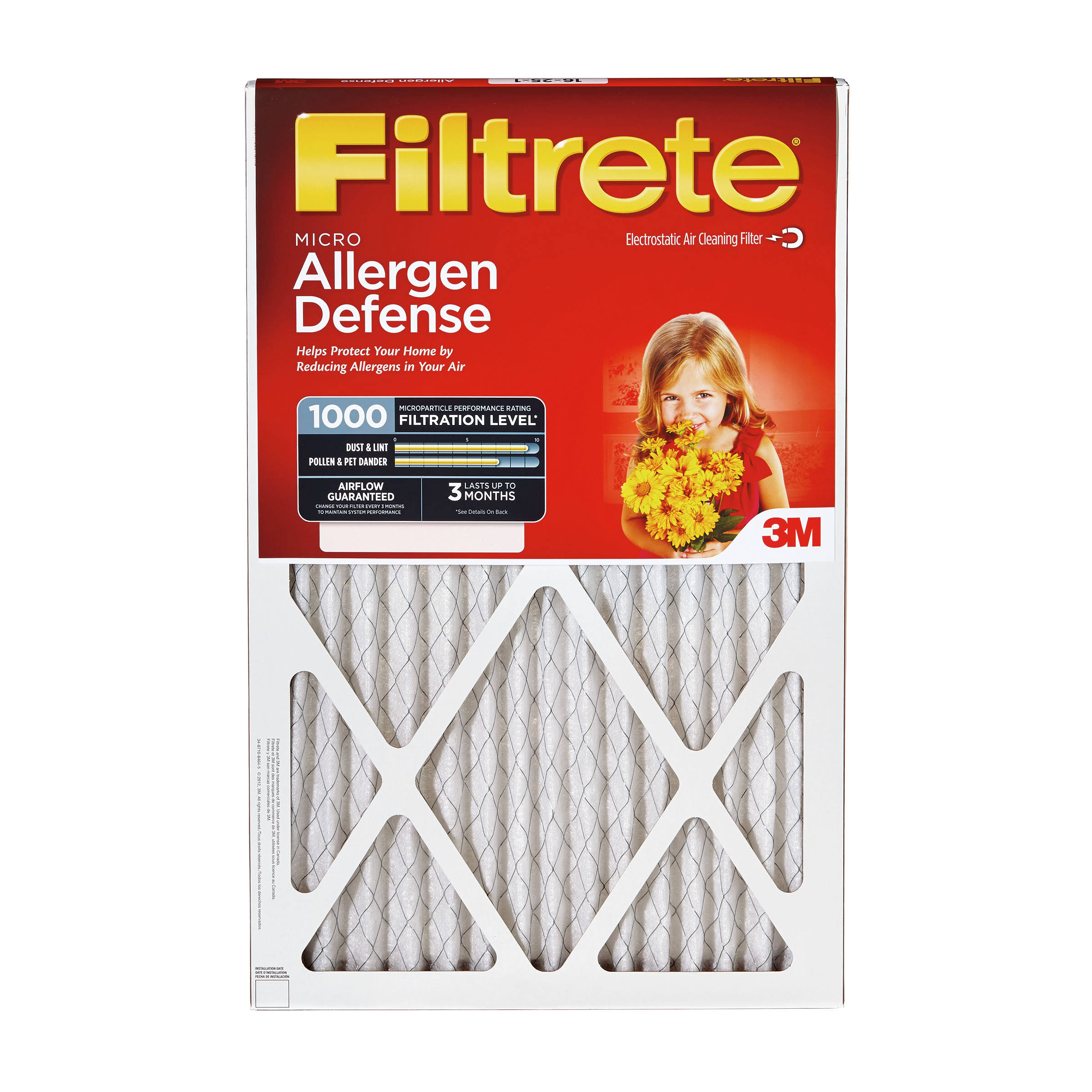 3M Air Cleaning Filter, Electrostatic, MPR 1000, Allergen Defense