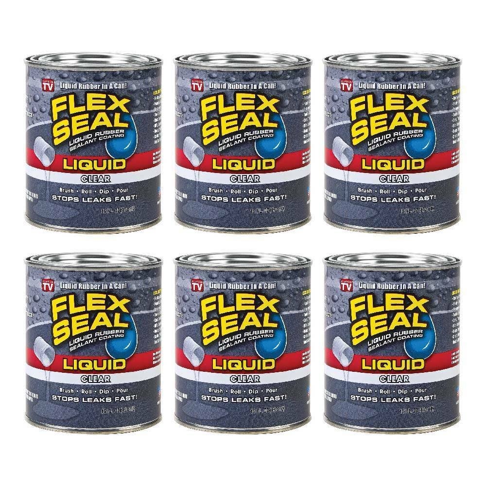 Flex Seal Liquid Rubber Sealant Coating Waterproof Repairs 16 oz Can Clear, 6-pk