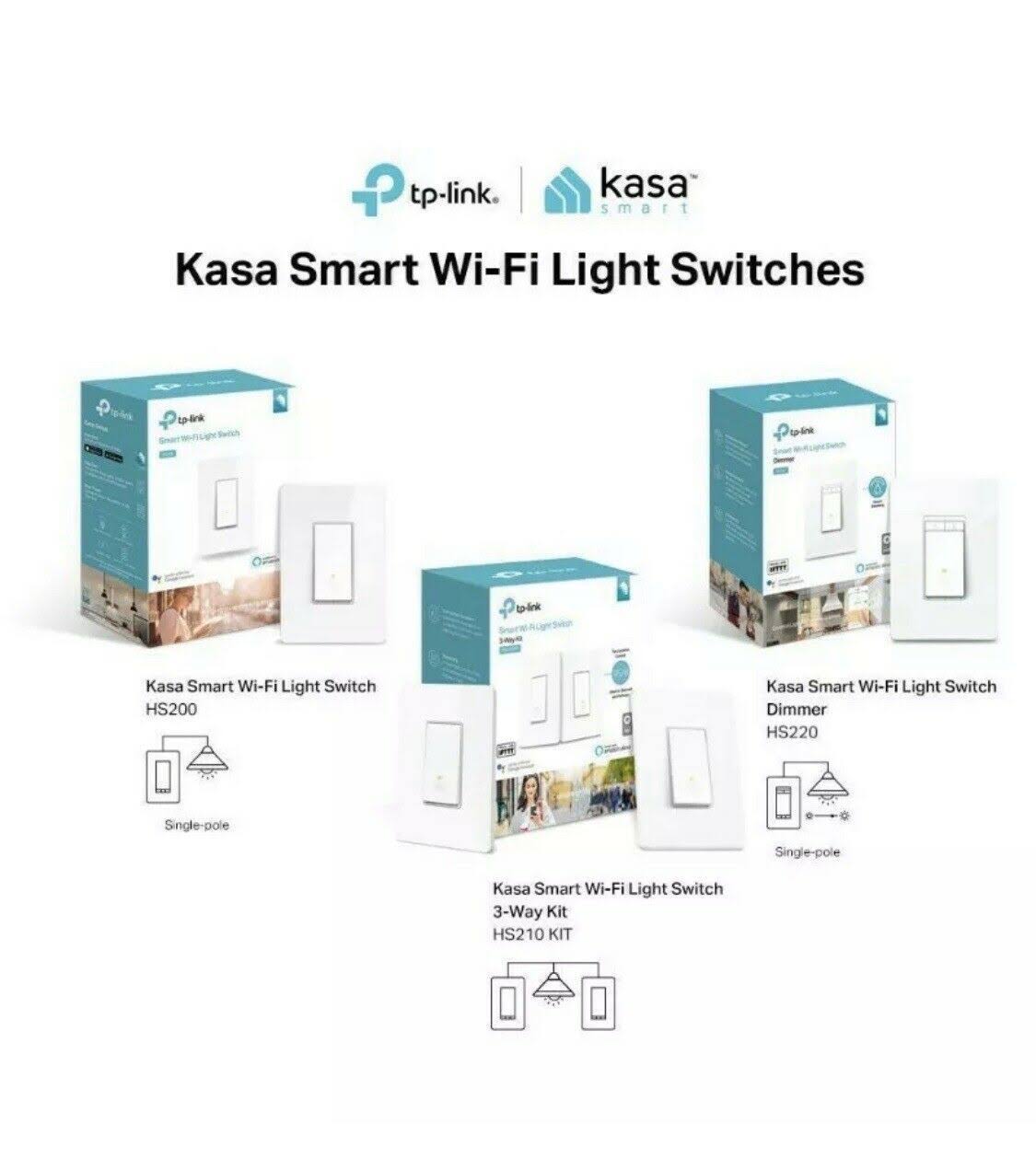 TP-Link- Kasa Wi-Fi Smart Light Dimmer Switch- White HS220