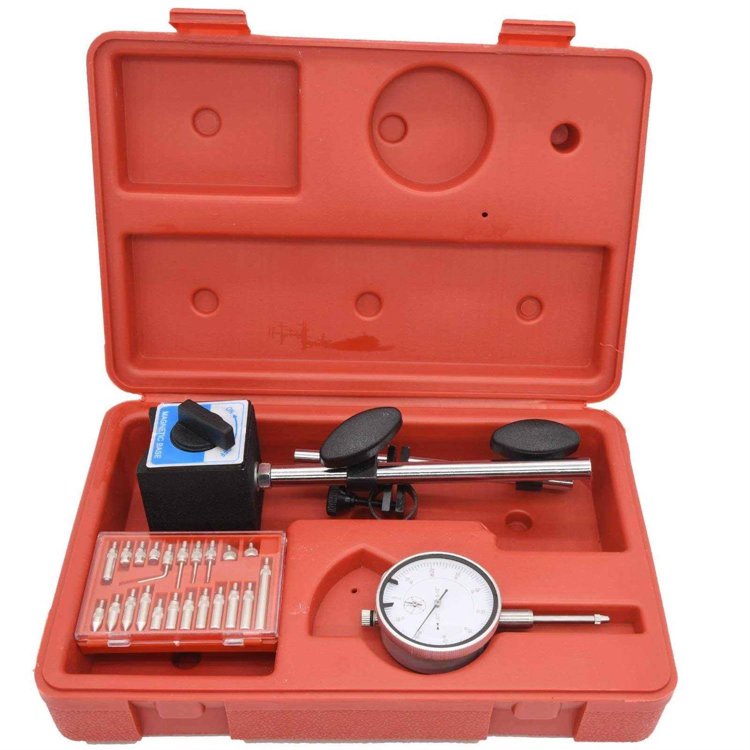 Dial Indicator with Magnetic Base and Point Precision Inspection Set, Long Arm 0-10mm Tester Gage Gauge 0.01mm, by Nakao