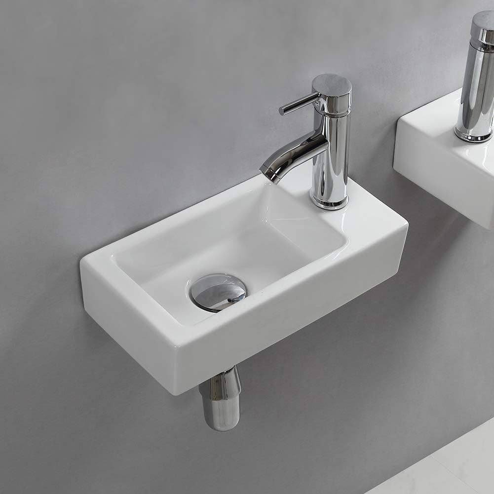 XIFIRY Wall Hung Basin Sink Small Bathroom Sink Rectangle Ceramic Wash Basin Right Hand (Right Hand)