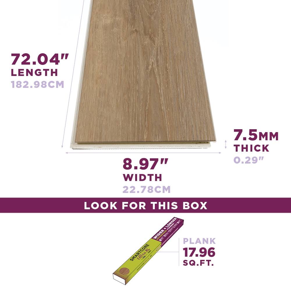 SMARTCORE Ultra XL Sherwood Oak 12-mil x 9-in W x 72-in L Waterproof Interlocking Luxury Vinyl Plank Flooring in Brown | LX93707208