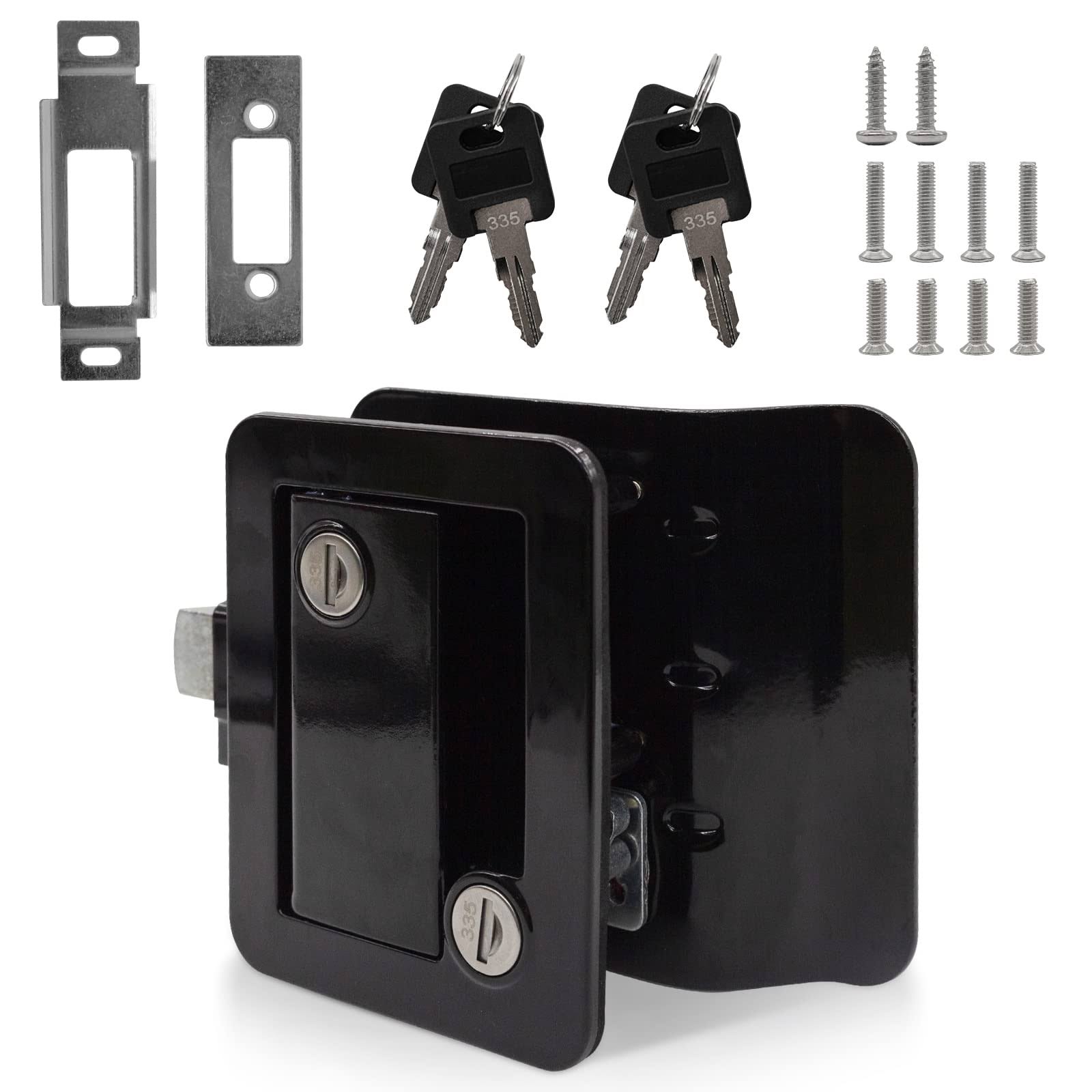 showingo RV Entry Door Lock, Black, Key Lock, Durable Zinc Alloy Material, Easy Installation with Hardware Included, Provides Security and