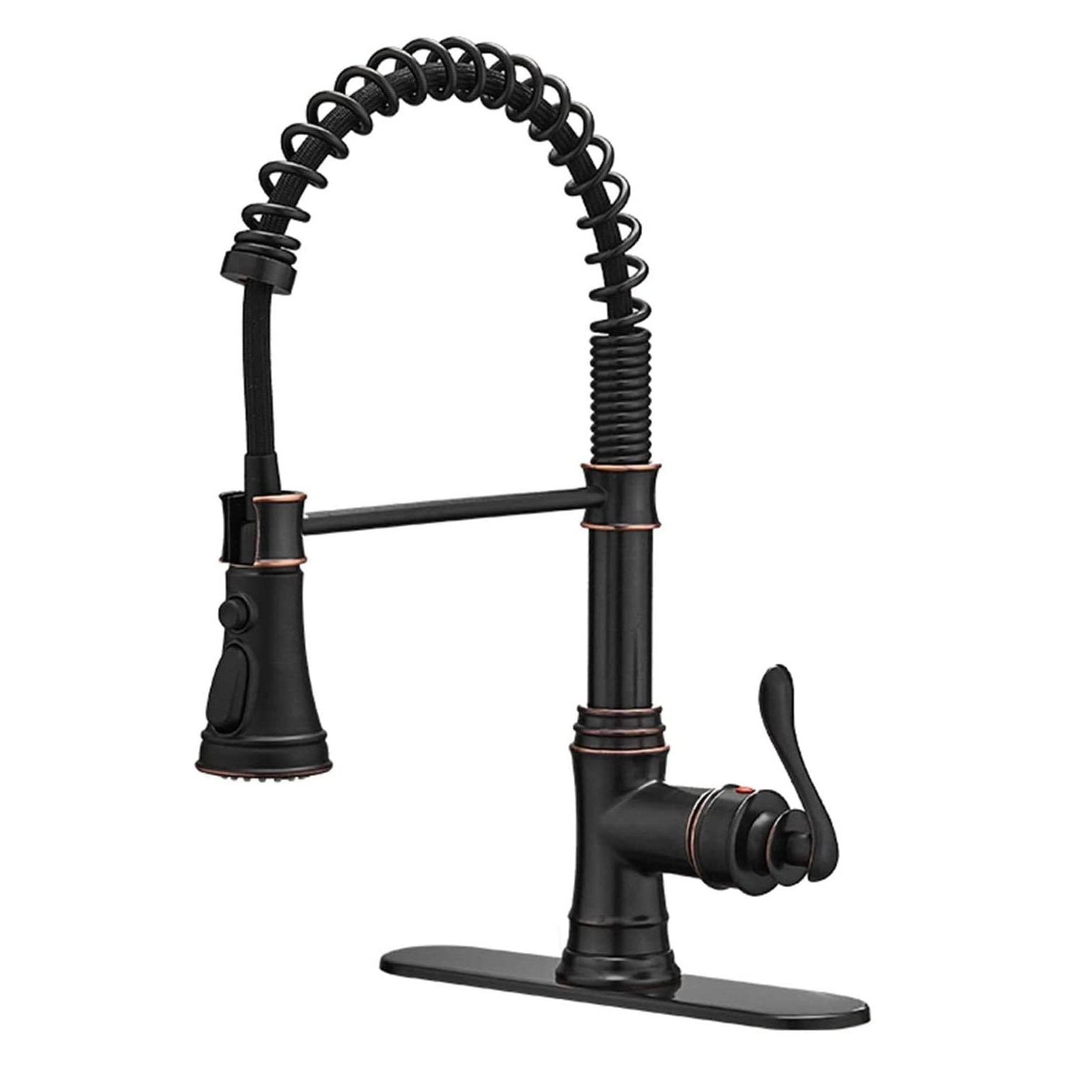 BWE Single-Handle Pull-Down Sprayer 3 Spray High Arc Kitchen Faucet with Deck Plate in Oil Rubbed Bronze