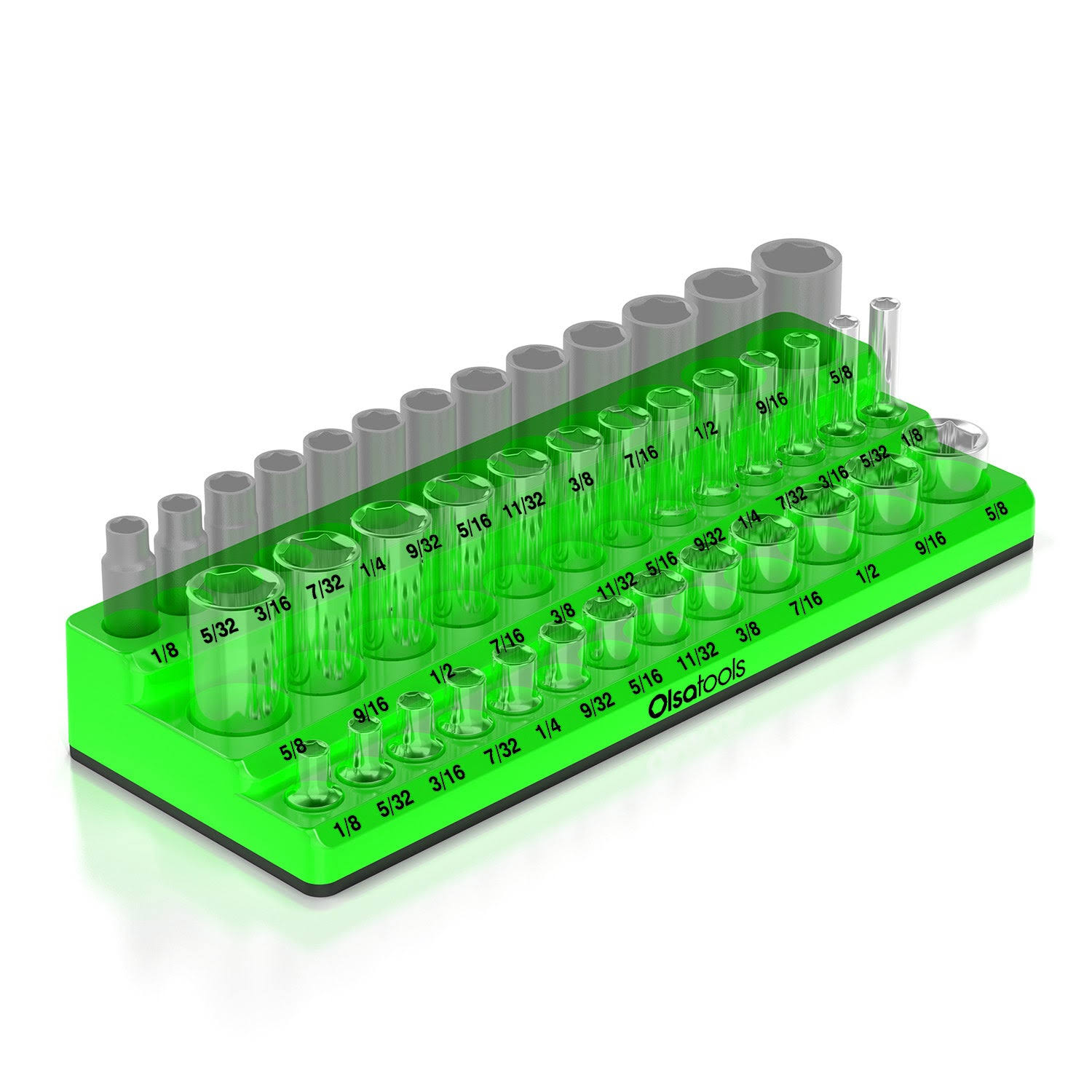 Olsa Tools | 3-Row Magnetic Socket Holder SAE / 1/4 / Green