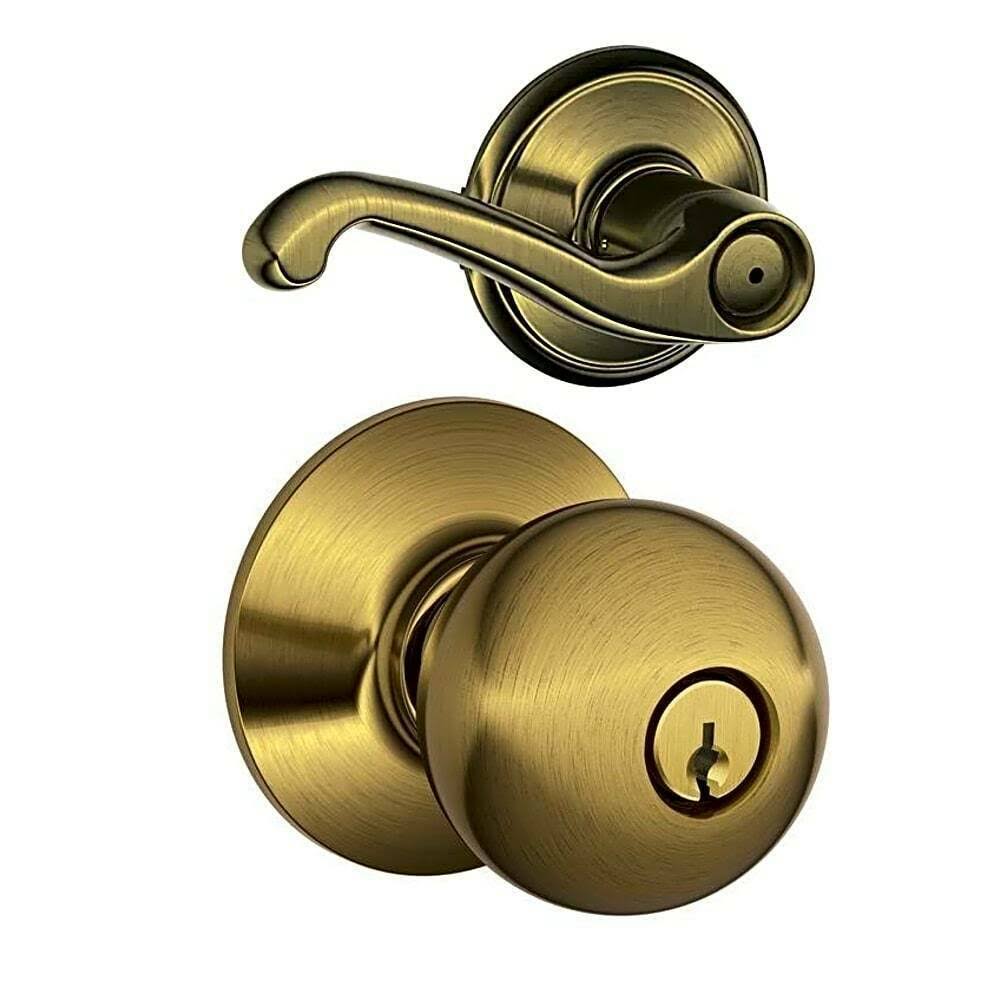 Schlage F51A Fla 609 Flair Keyed Entry Lever Antique Brass