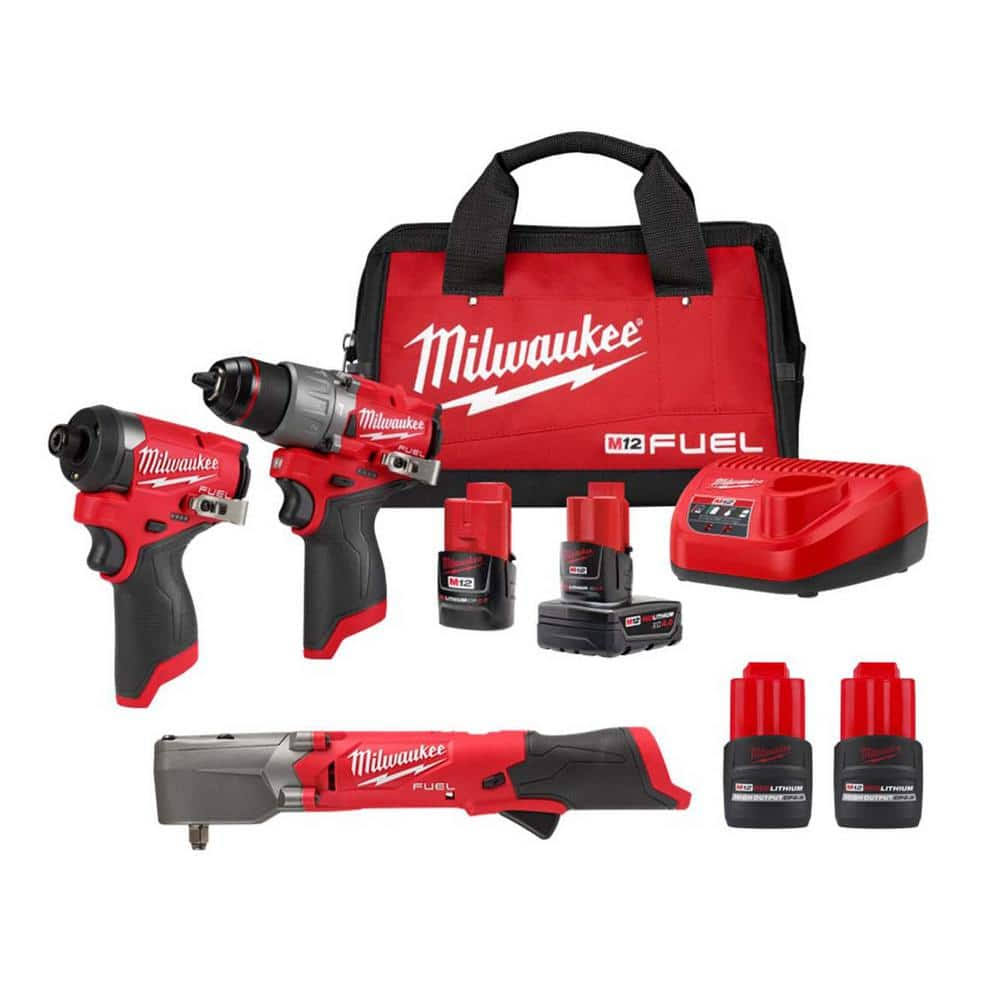 Milwaukee M12 Fuel 12-Volt Cordless 2-Tool Combo Kit with M12 Fuel 3/8 in. Right Angle Impact Wrench & (2) HO 2.5 Ah Batteries