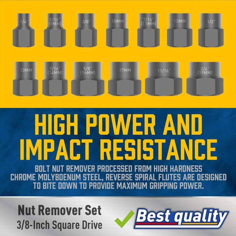 Amartisan Impact Bolt Extractor Tool, 13pc Bolt Nut Removal Extractor Socket Tool Set