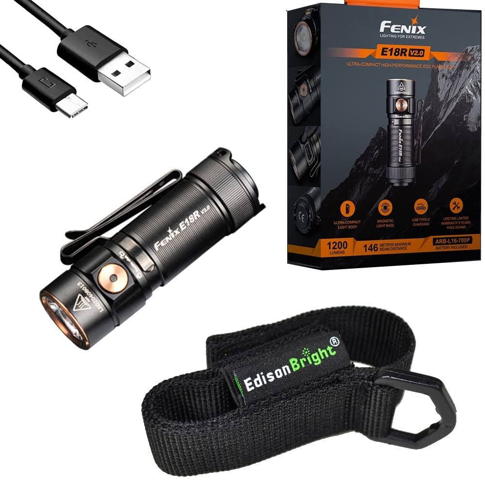 Fenix E18R V2 1200 Lumens EDC Rechargeable Flashlight with EdisonBright Holster Bundle