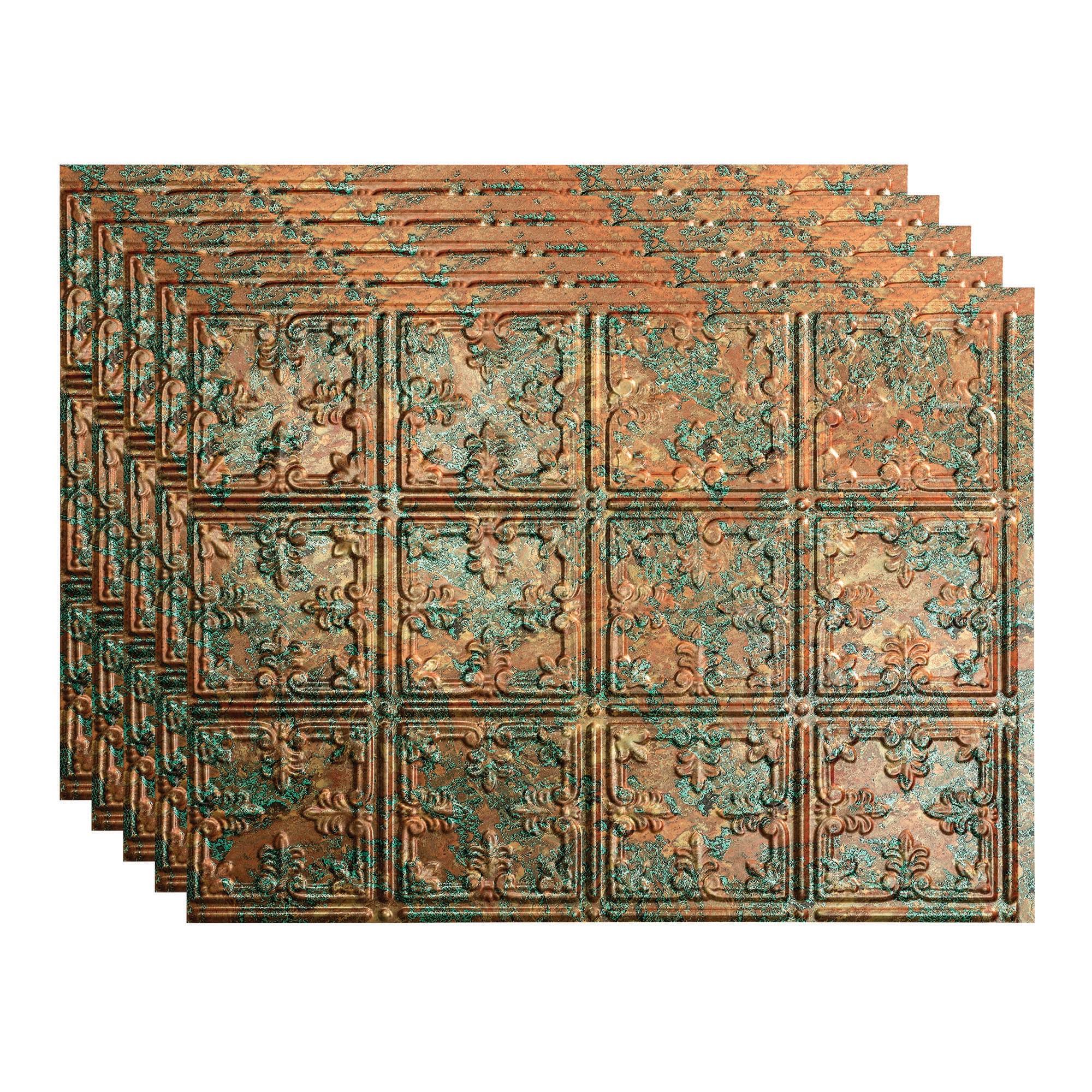 Fasade Traditional Style/Pattern 10 Decorative Vinyl 18in x 24in Backsplash Panel in Copper Fantasy (5 Pack)