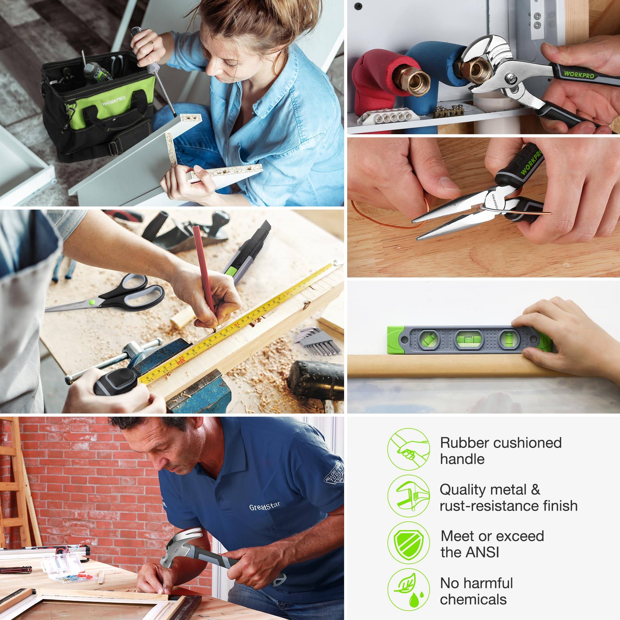 WorkPro Home Tool Set with Power Drill, 157pcs Power Drill Sets with 20V Cordless Lithium-Ion Drill Driver, Home Tool Kit for All Purpose, Cordless