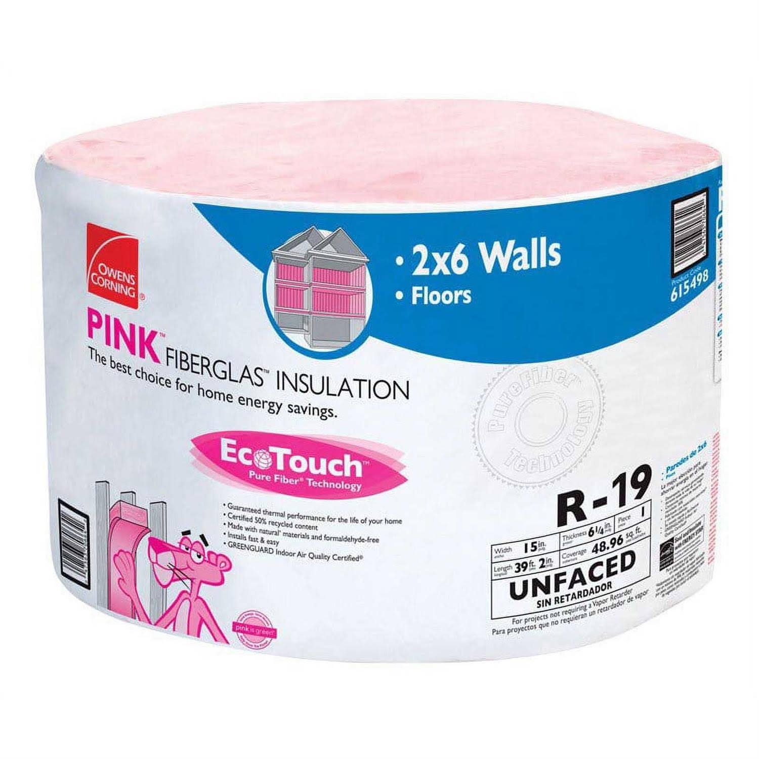 Owens Corning Insulation 15 W x 39 ' R19 48.96 Sq. ft. Unfaced RU40