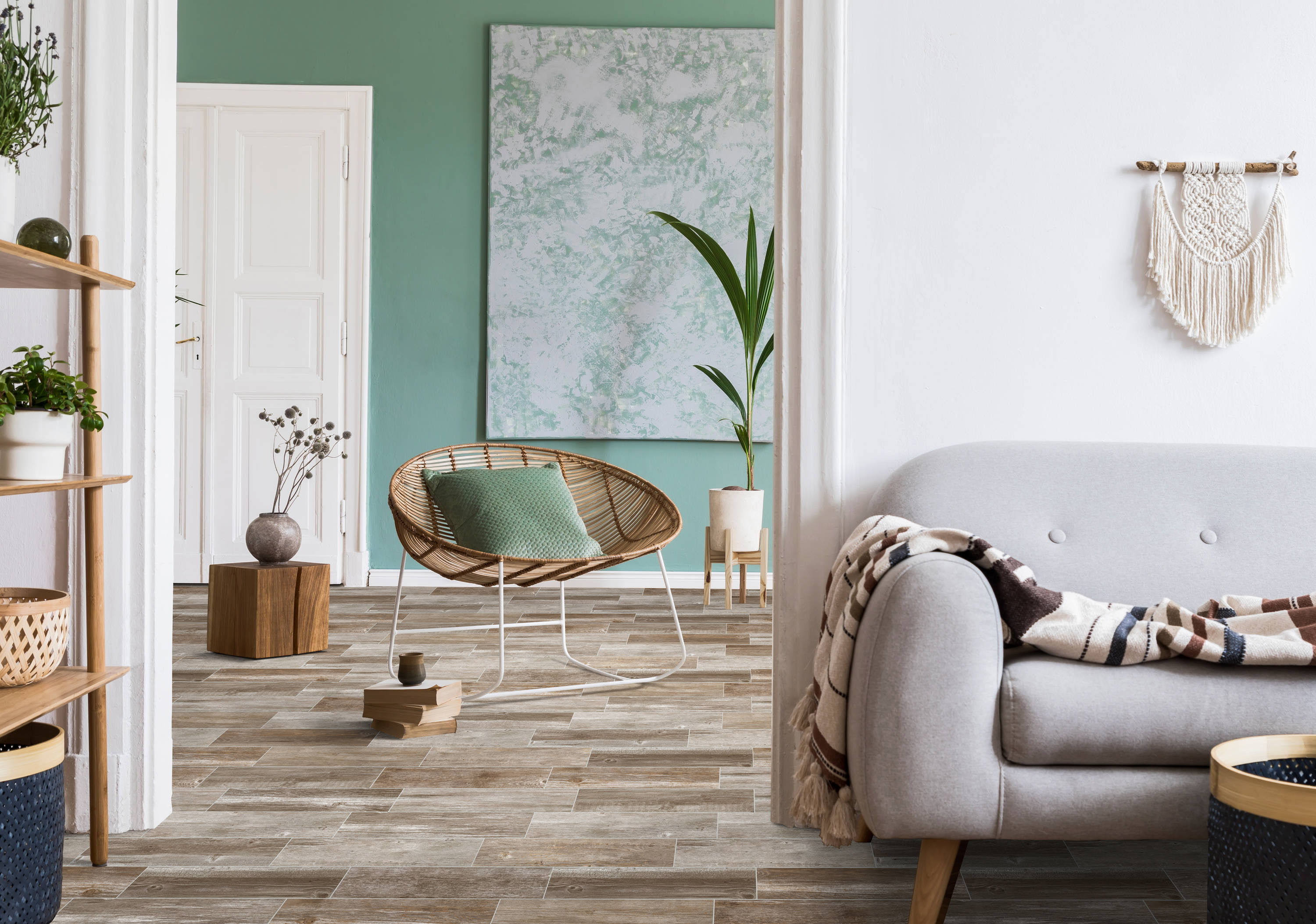 Style Selections Woods French Gray 6-in x 24-in Glazed Porcelain Wood Look Floor Tile