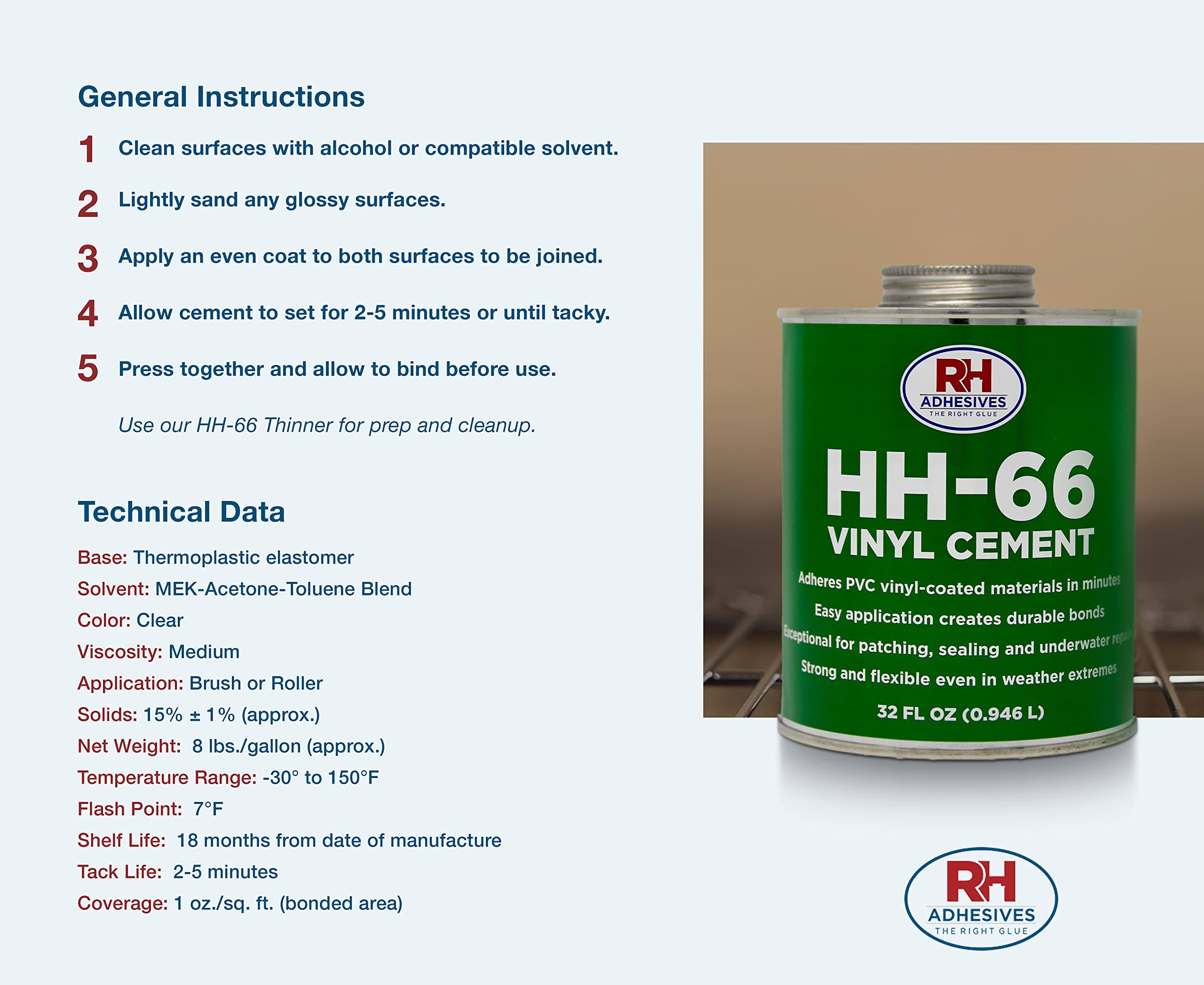 RH Adhesives BR HH-66 PVC 4 oz Vinyl Cement Glue with Brush
