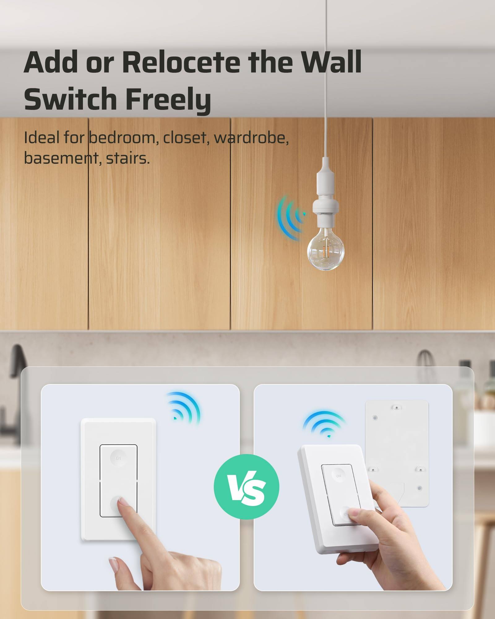DEWENWILS Remote Control Light Lamp Socket E26 E27 Bulb Base Adapter, No Wiring, Wall Mounted Wireless Controlled Ceiling Light