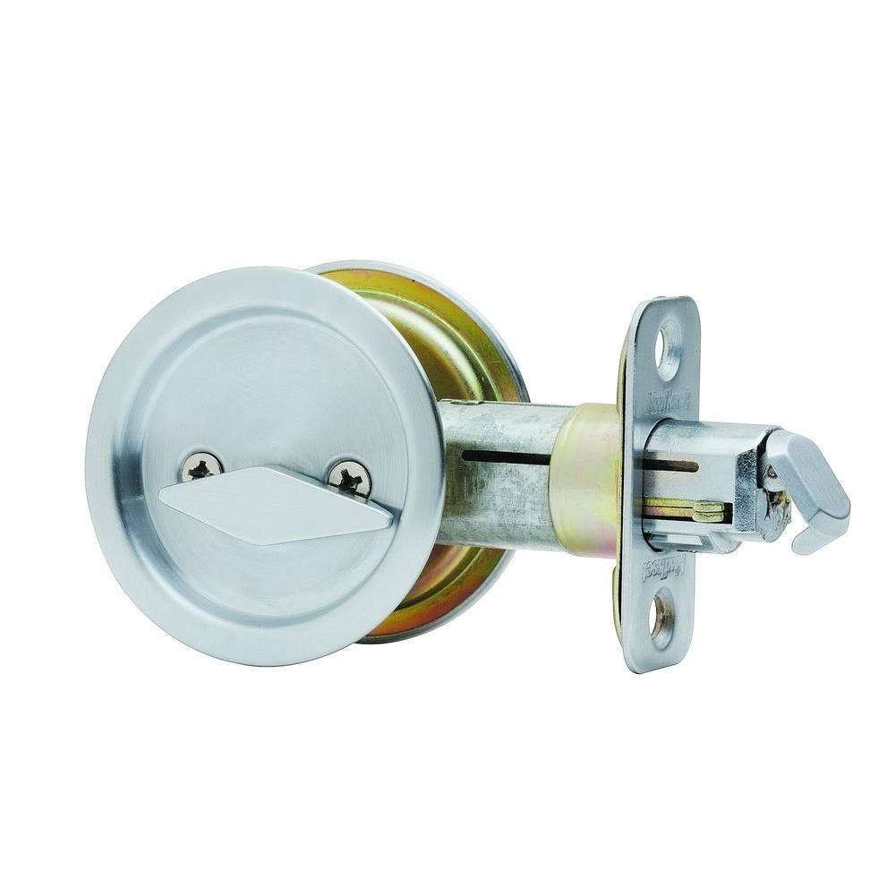 Kwikset 335 Round Privacy Pocket Door Lock- Stainless Steel