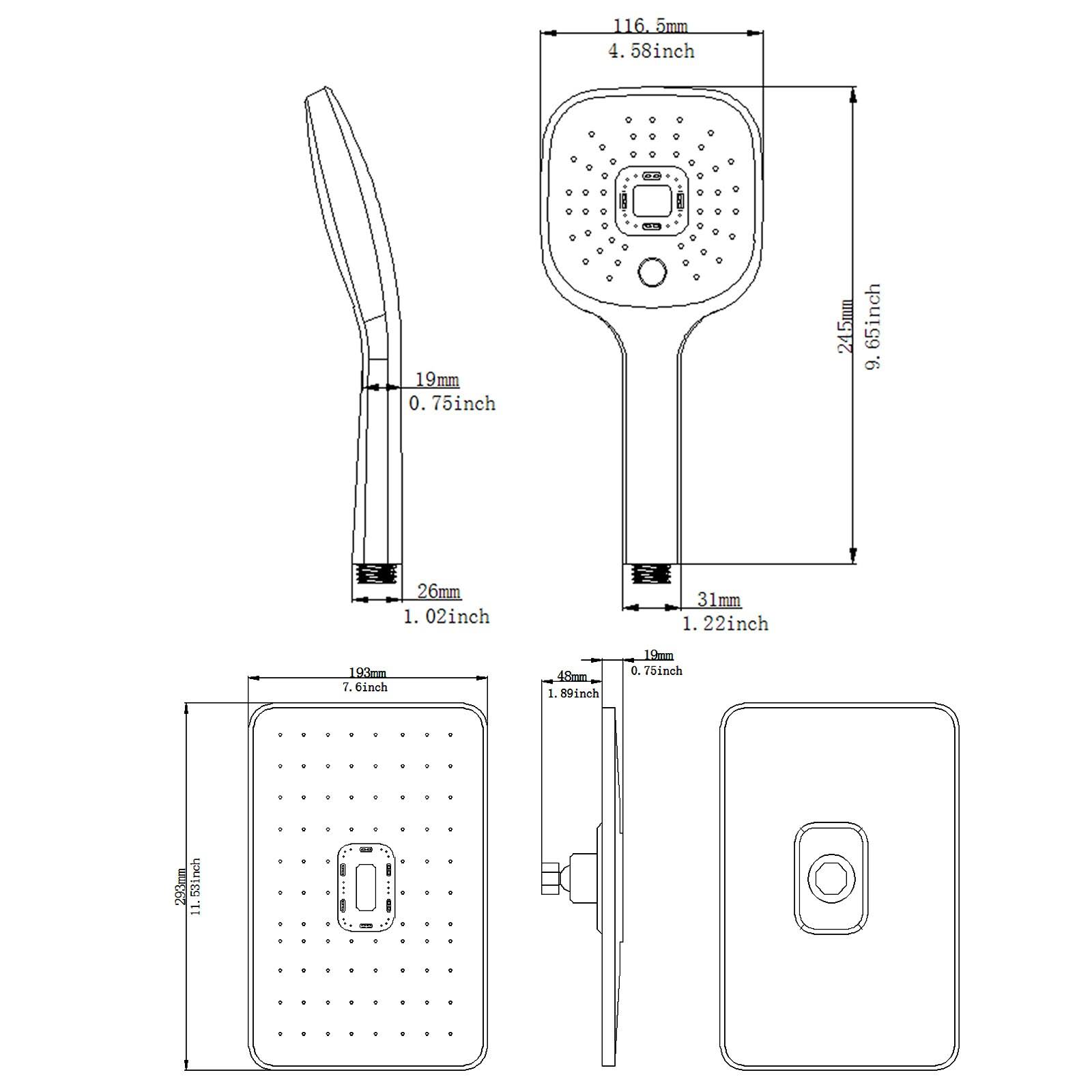 BWE Single-Handle 2-Spray of Rain Shower Head System Shower Faucet and Handheld Shower Kit in Matte Black (Valve Included)