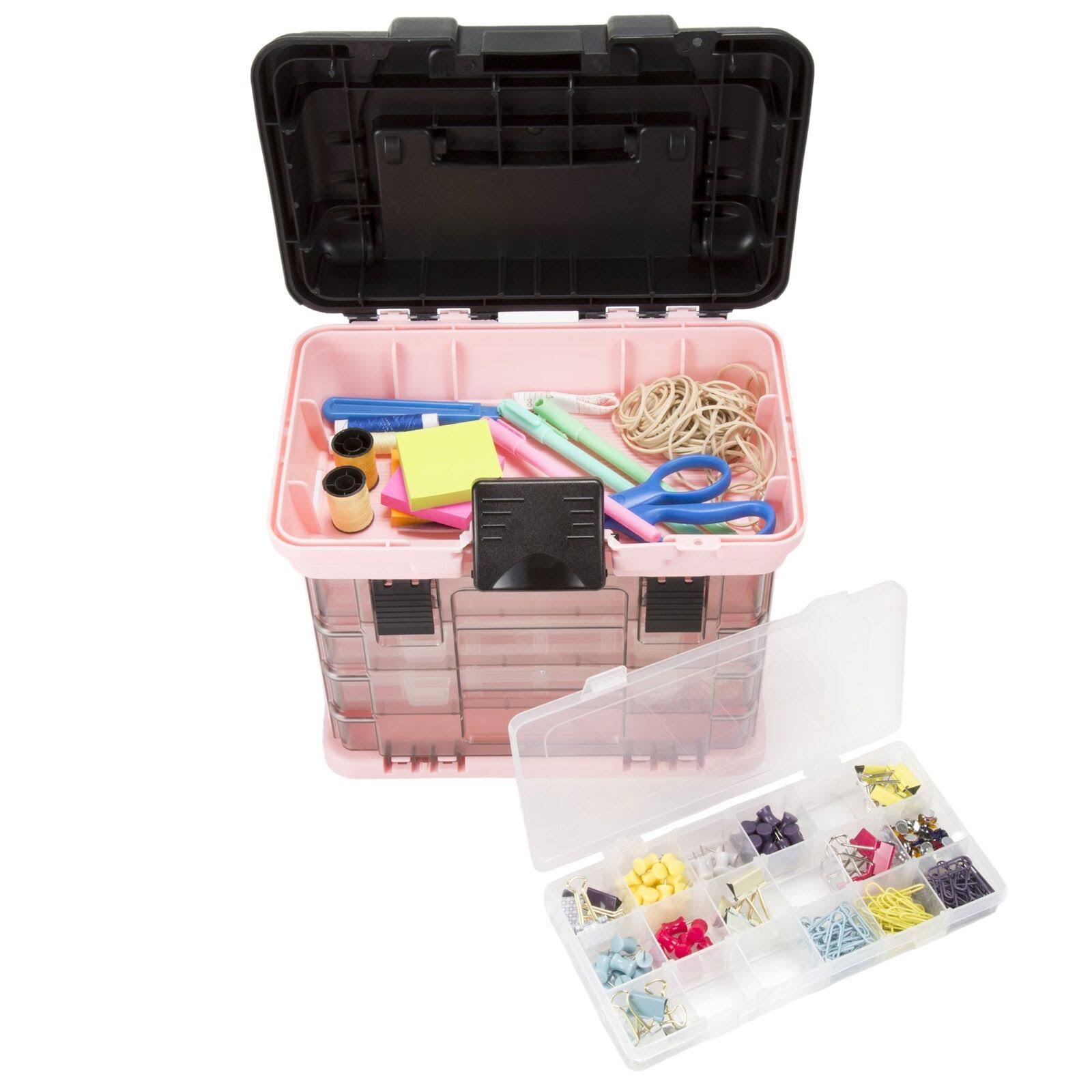 Stalwart Parts & Crafts Rack Style Tool Box with 4 Organizers- Pink