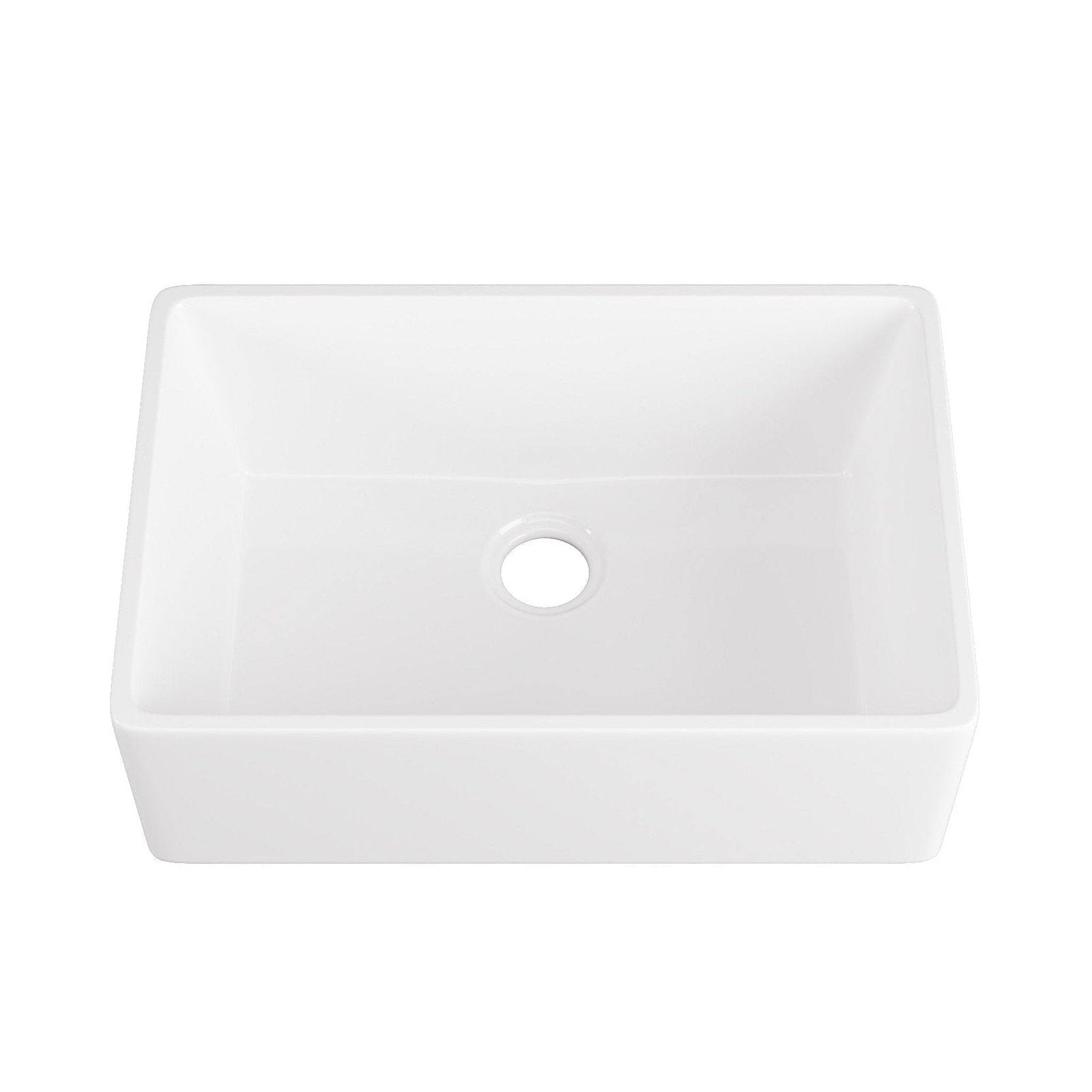 DeerValley 24 Inches White Ceramic Rectangle Farmhouse Apron Kitchen Sink Single Bowl