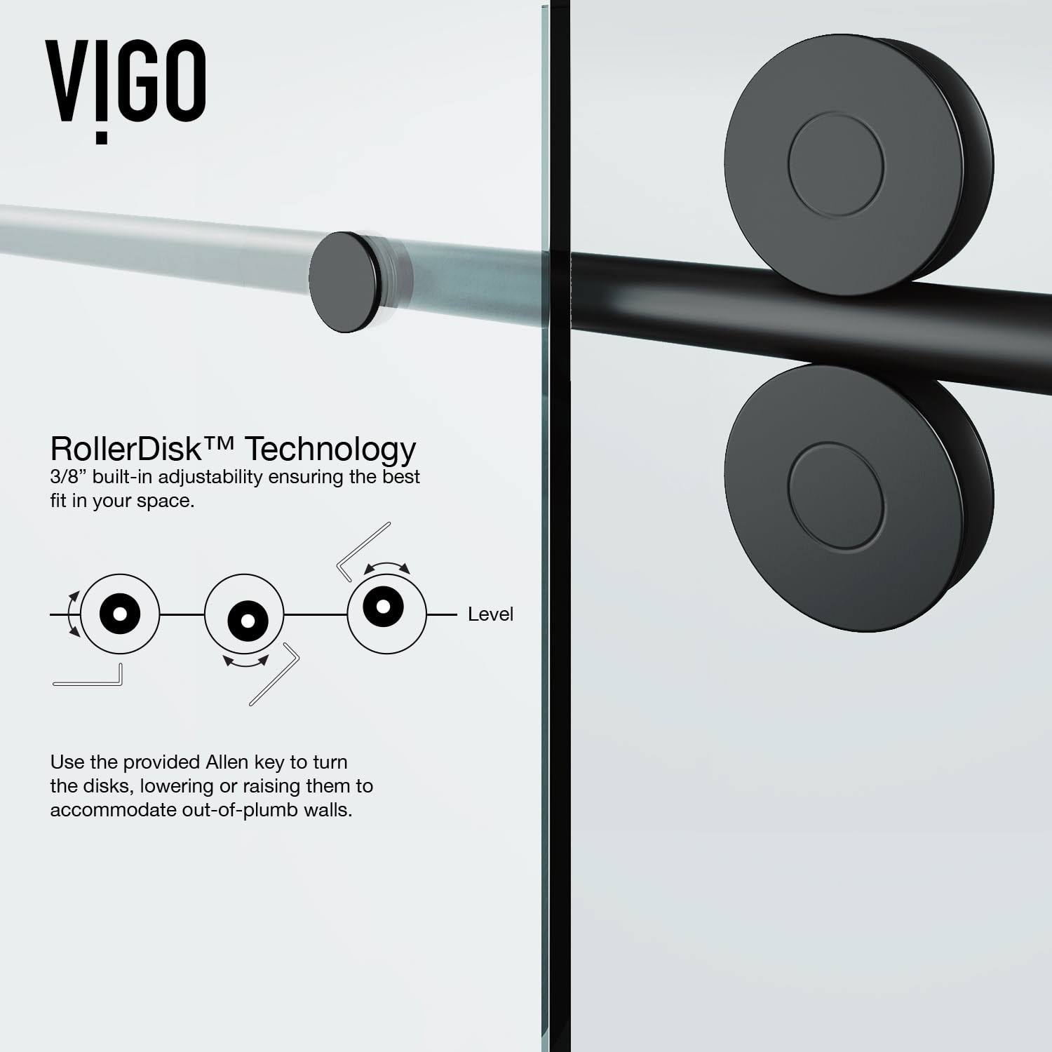 Vigo VG6041MBCL6074 Elan Adjustable Frameless Sliding Shower Door with Matte Black Hardware