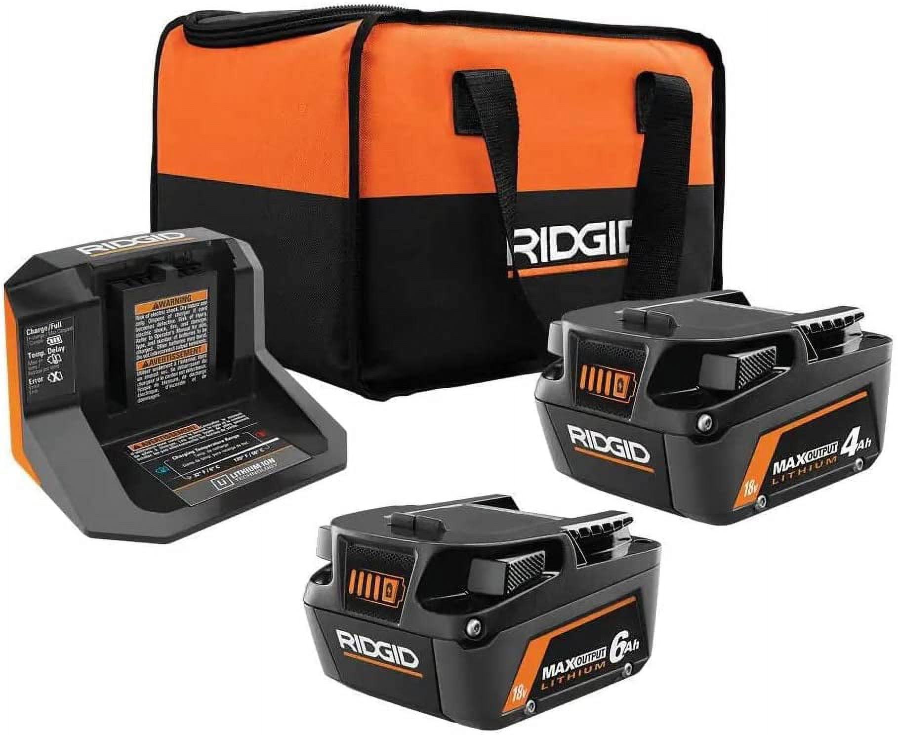 Ridgid 18V 6.0 Ah and 4.0 Ah Max Output Lithium-Ion Batteries and Charger Kit with Bag
