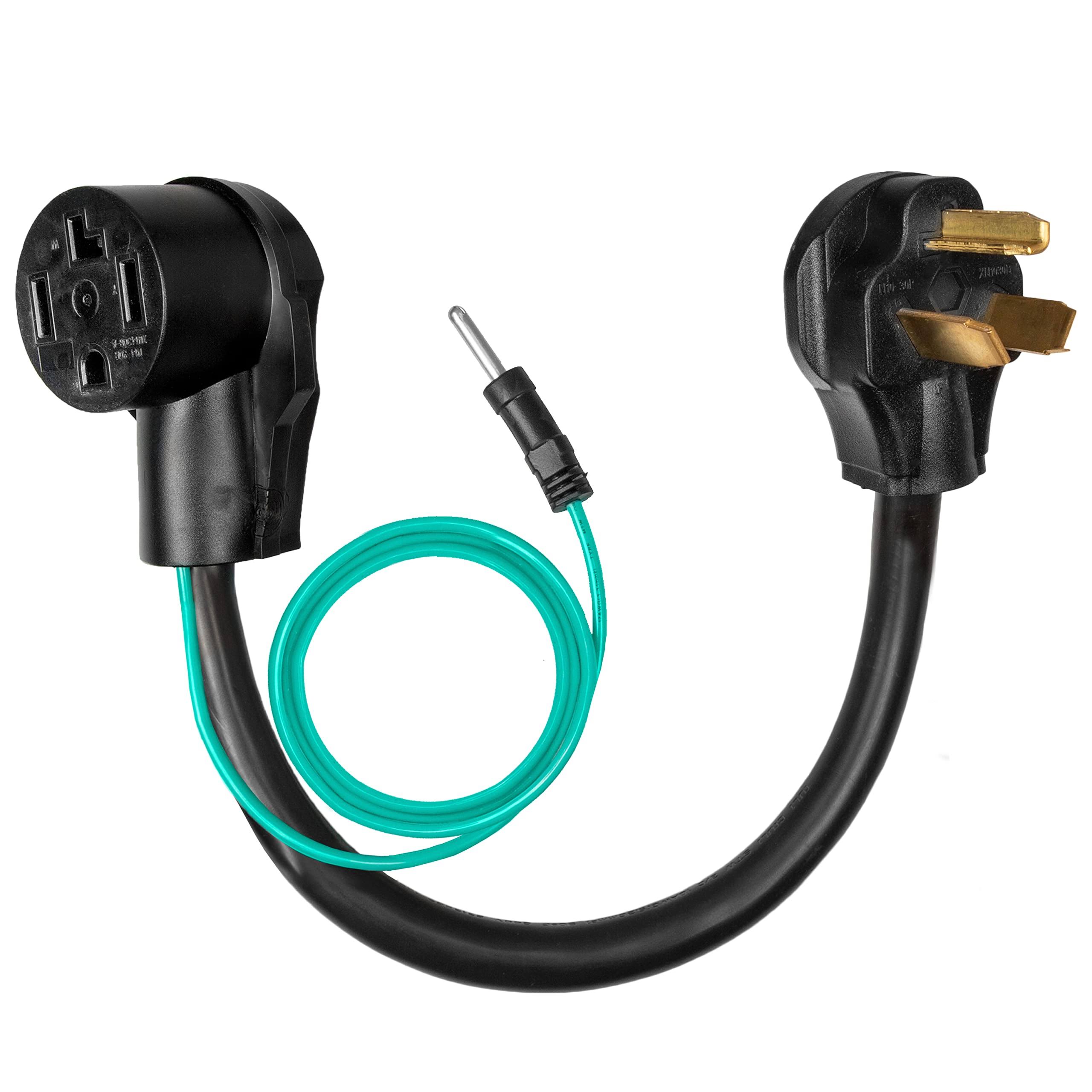 Iron Forge Cable 4 Prong to 3 Prong Dryer Plug Adapter- 10/3 STW 1.5 ft Black Outlet Adapter for Dryer- NEMA 14-30R to 10-30P