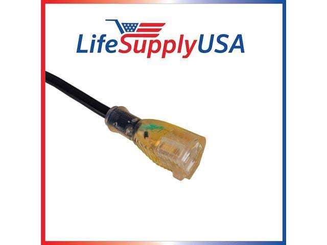 LifeSupplyUSA 200 ft. 14/3 SJTW 7 Amp 125-Volt 875-Watt Lighted End Indoor/Outdoor Black Heavy-Duty Extension Cord