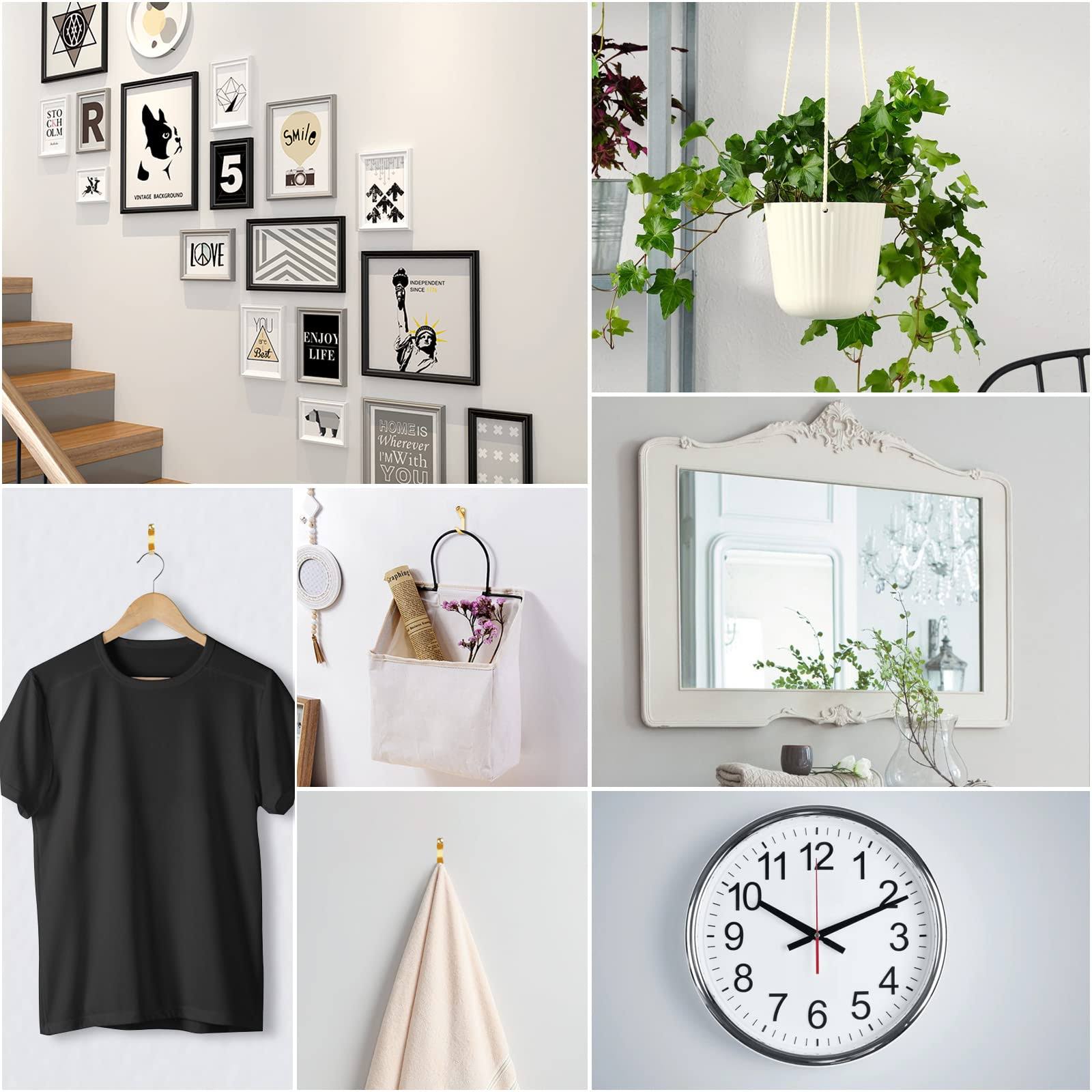 Romeda 184 Pieces Picture Hanging Kit, 20lb, 30lb, and 50lb Picture Hangers, Metal Picture Hanging Hooks with Nails, on Drywall, Wooden Wall(Gold)