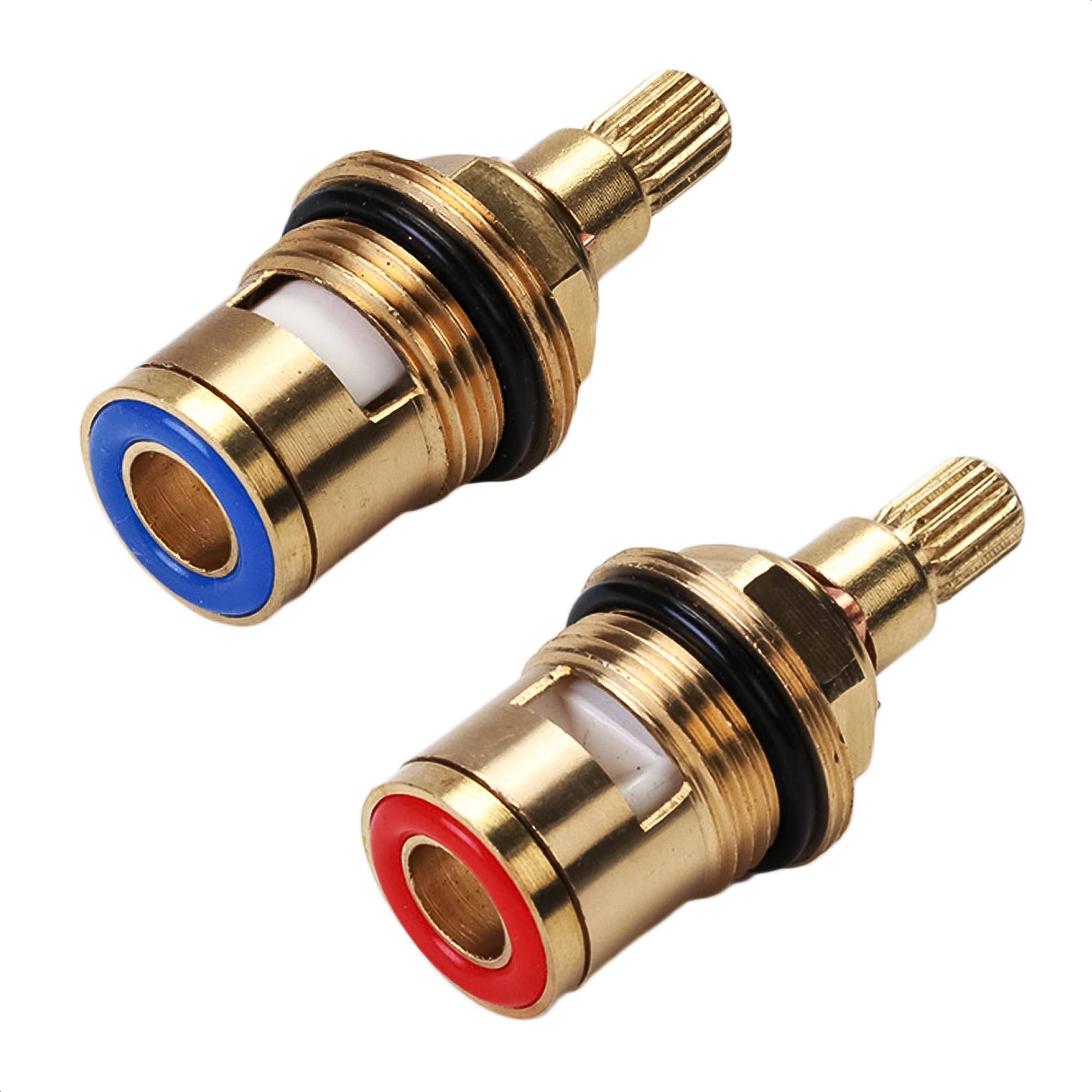 ZXX Replacement Brass Ceramic Stem Disc Cartridge Faucet Valve Quarter Turn 1/2' for Bathroom Kitchen Tap (1 Pair Hot & Cold)