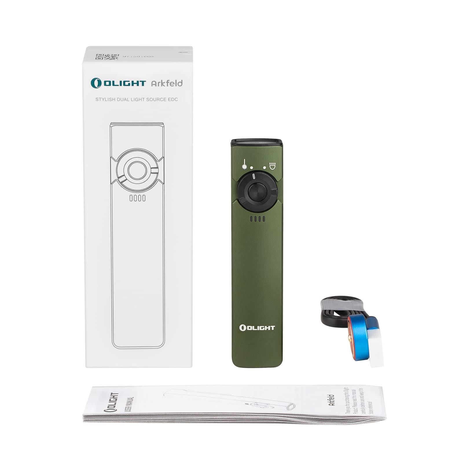 Olight Arkfeld Flat Flashlight 1000 Lumens Dual Light Source EDC Lights with Green Beam and White LED Combo, Powered by Rechargeable Built-in